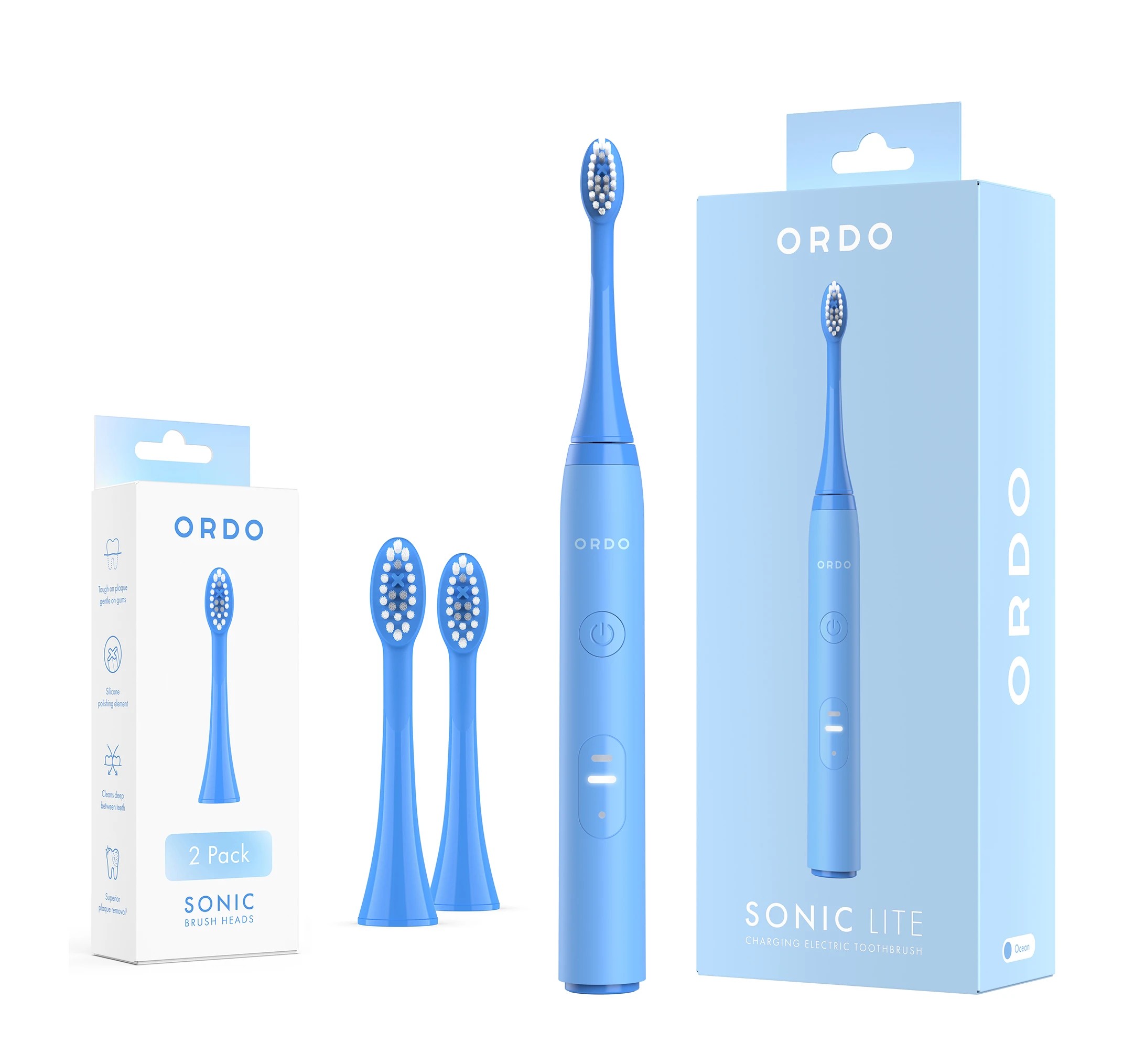 1 Ordo Sonic Lite Charging Electric Toothbrush and 2 Pack Sonic Brush Heads - Ocean, 1 of 7