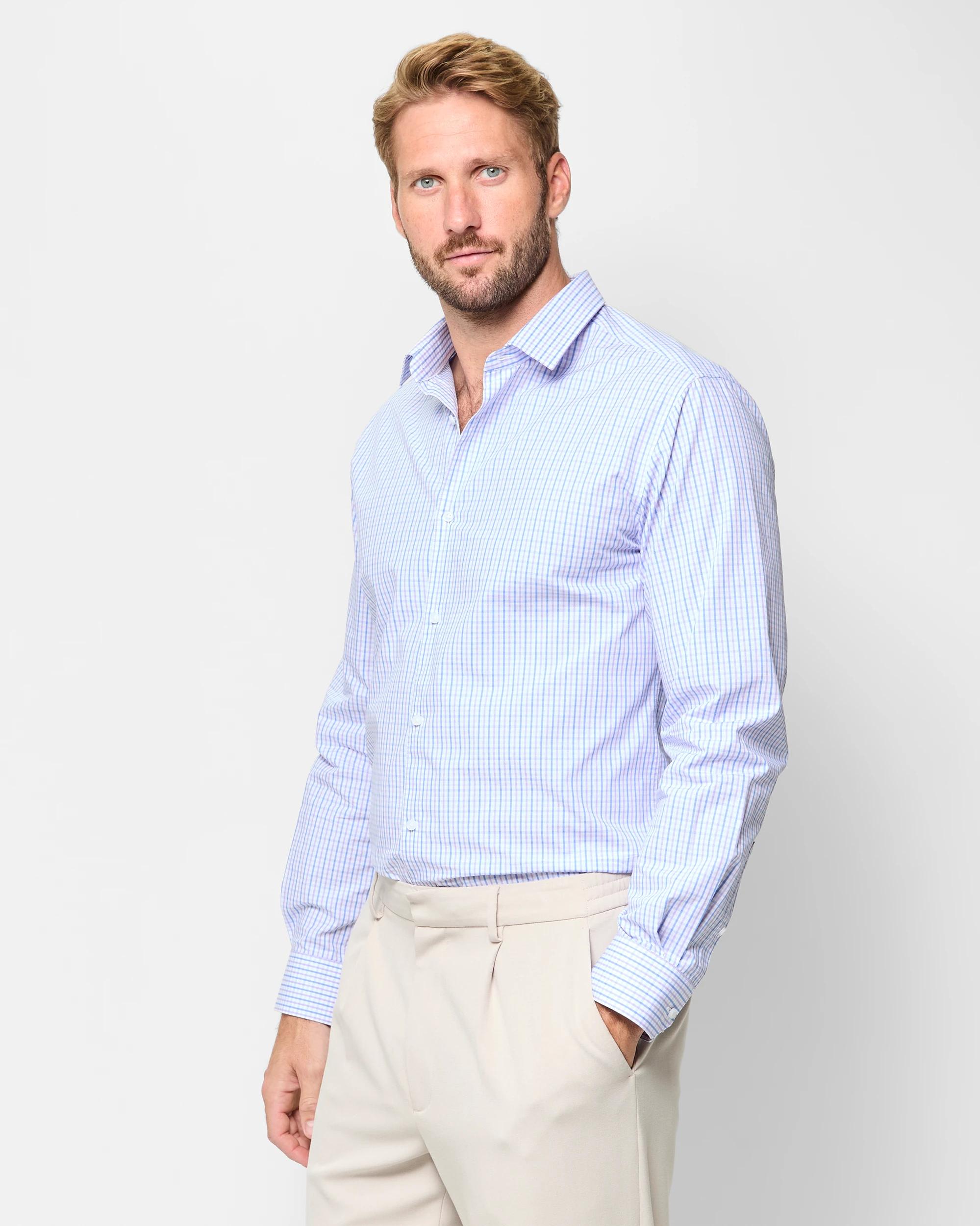 3 Australian Cotton Long Sleeve Check Shirt - Preview WHITE, 3 of 5