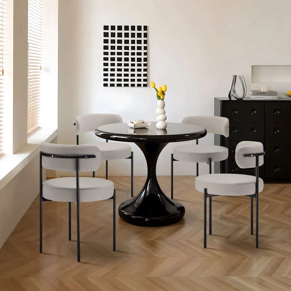 4 Ausway 2x Boucle Dining Chairs Round Sherpa Upholstered, 4 of 5