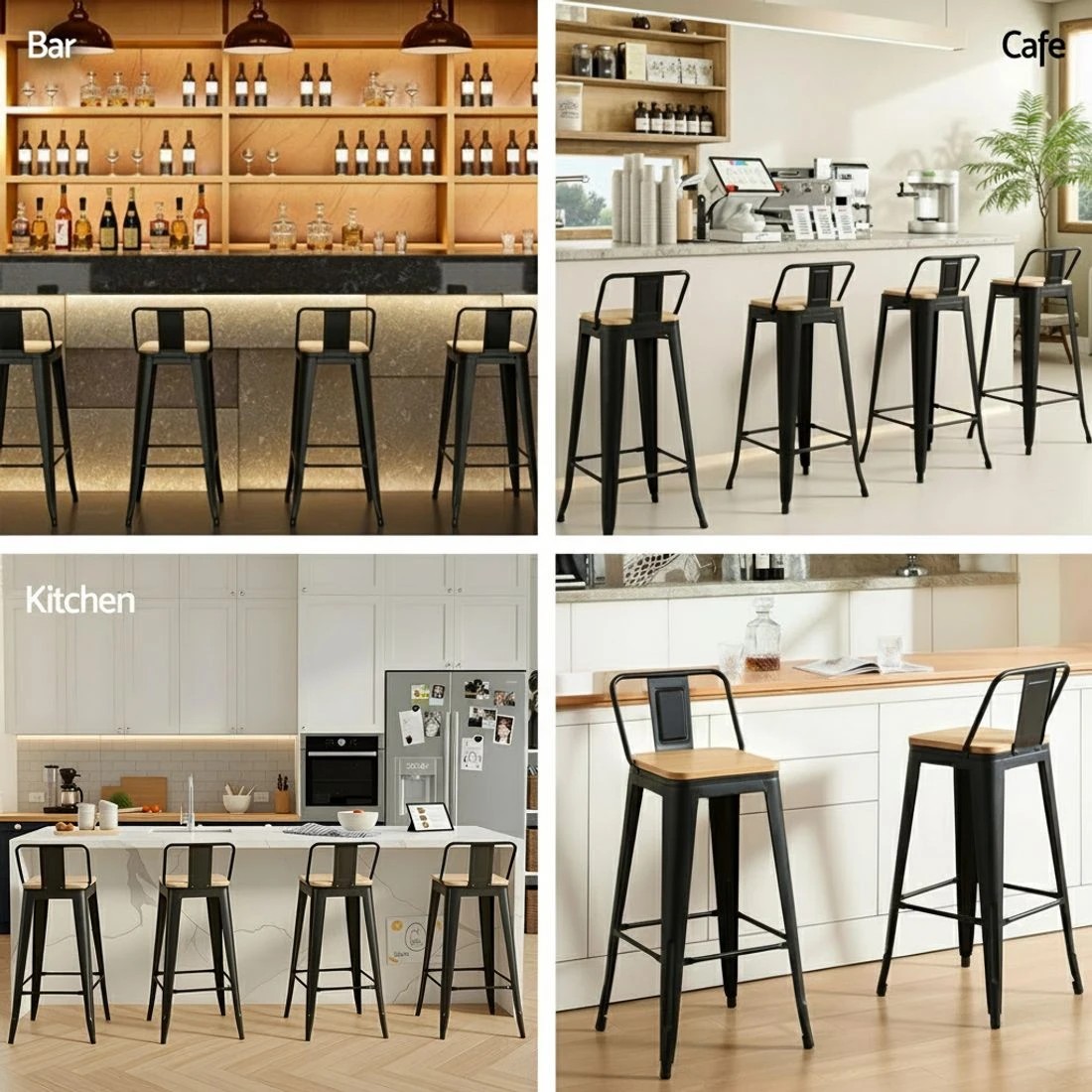 8 Artiss 2x Bar Stools Kitchen Counter High Chair Dining Stackable Metal - Multi, 8 of 8