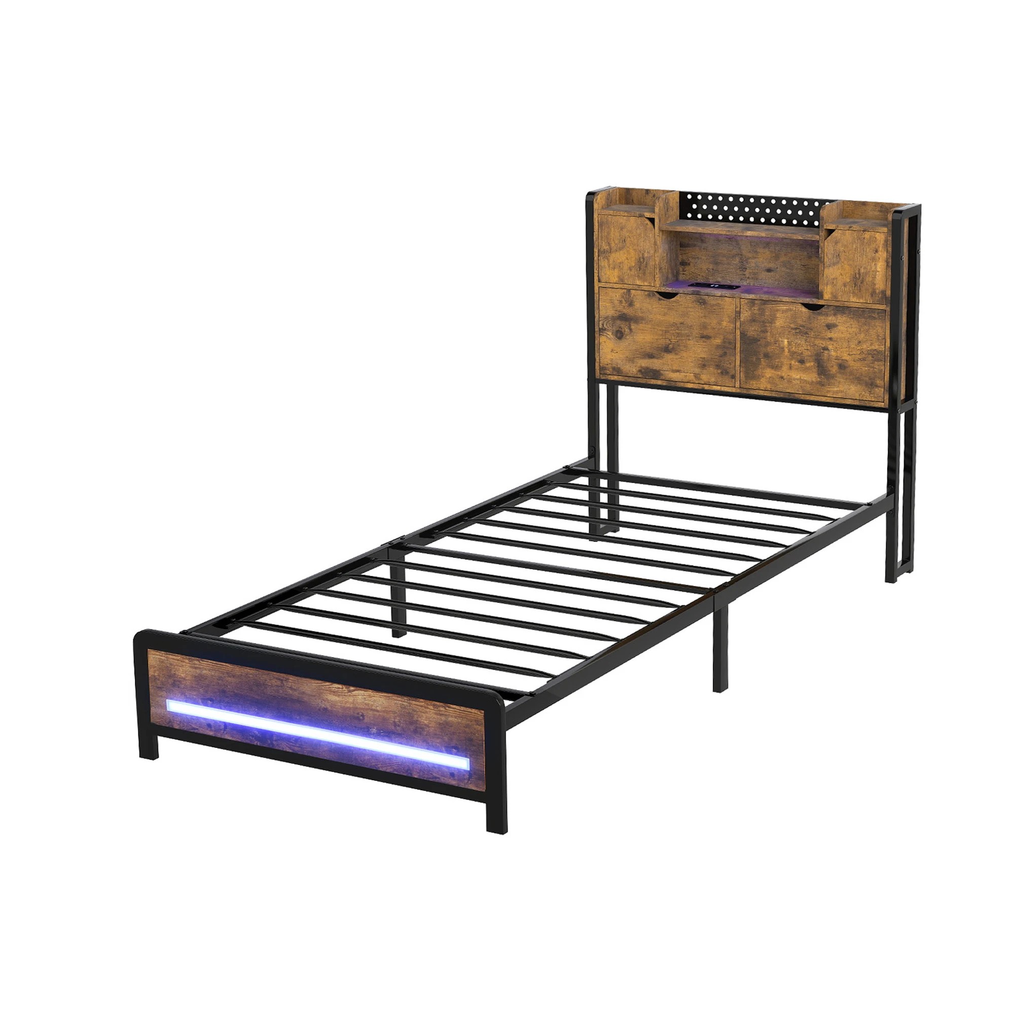 1 Levede Single Bed Frame with LED Charging Station and Storage Bedhead, 1 of 9