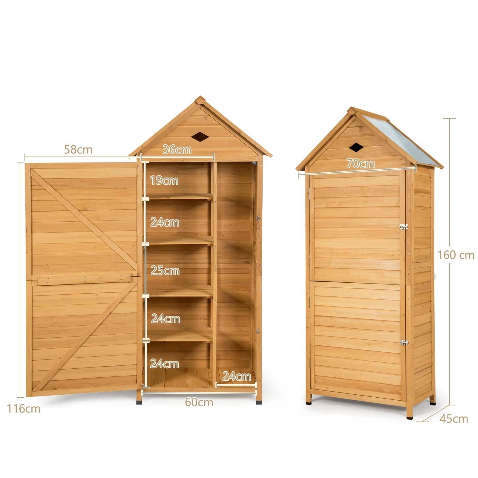 2 Costway Outdoor Garden Shed Wood Storage Sheds Lockable Tools House Shelter w/Shelves, 2 of 2