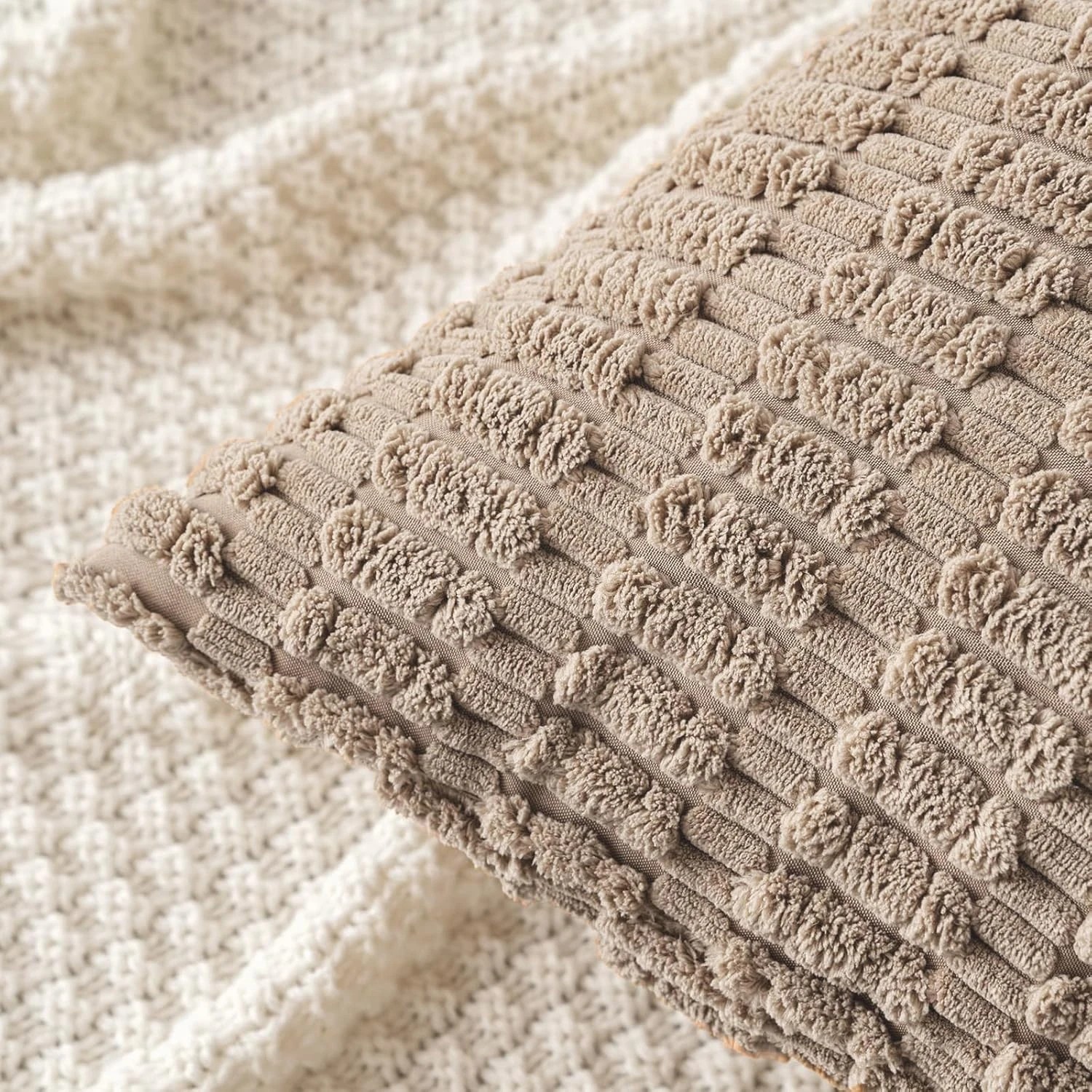 2 Gioia Casa 2-Pack Boho Striped Corduroy Cushion Covers 45x45cm - Taupe, 2 of 3