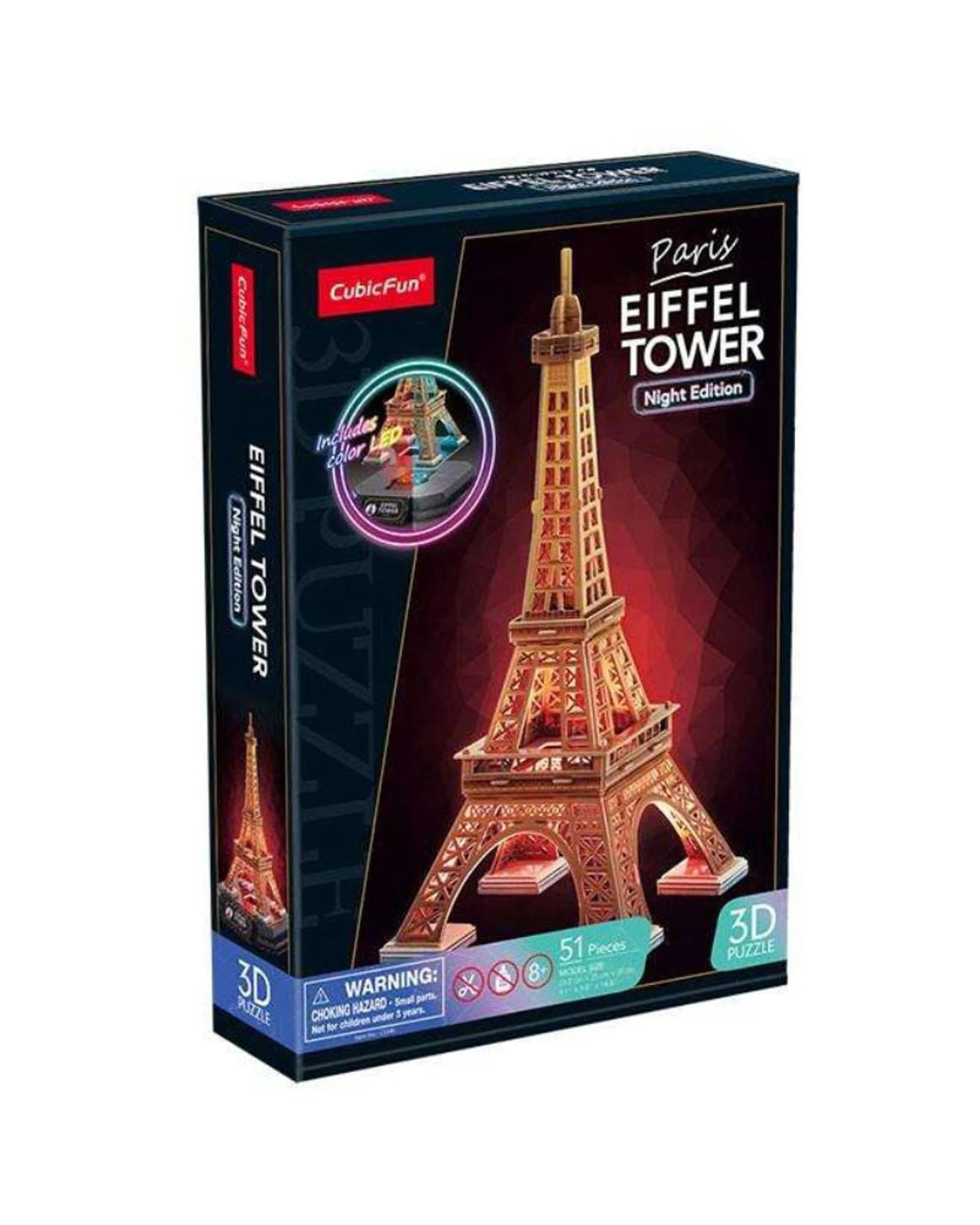 2 CubicFun LED Paris Eiffel Tower Night Edition 51 Piece 3D Puzzle Model Kit, 2 of 3