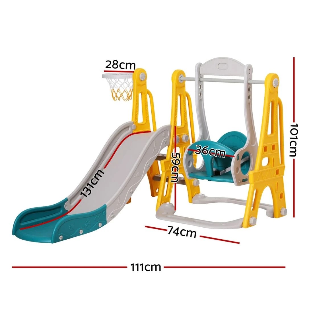 2 Keezi Kids Slide Swing Set Basketball Outdoor Toys Adjustable Height 140cm - Multi, 2 of 5