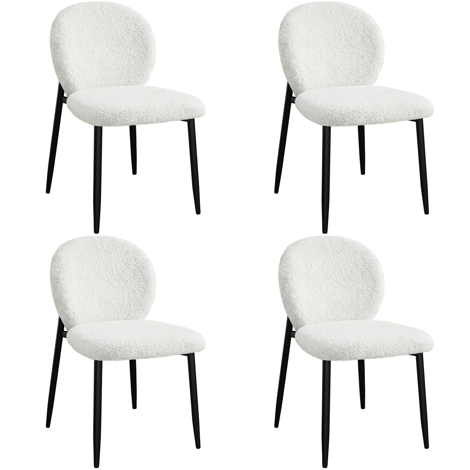 1 Alfordson 4x Dining Chairs Cafe Kitchen Lounge Curved Wooden Back Sherpa - White, 1 of 10