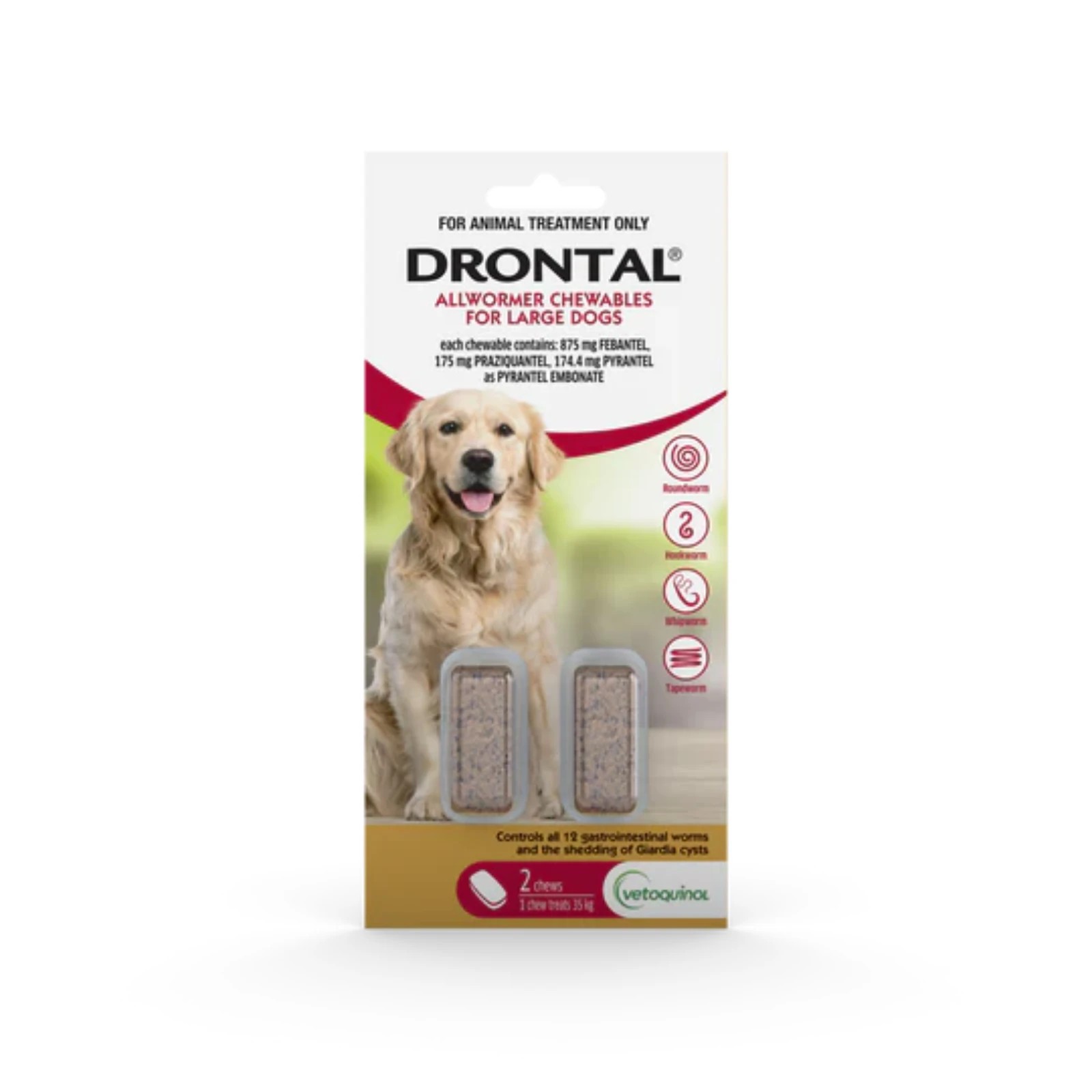 1 Drontal Allwormer Chew Large Dogs 35kg 2pk, 1 of 2