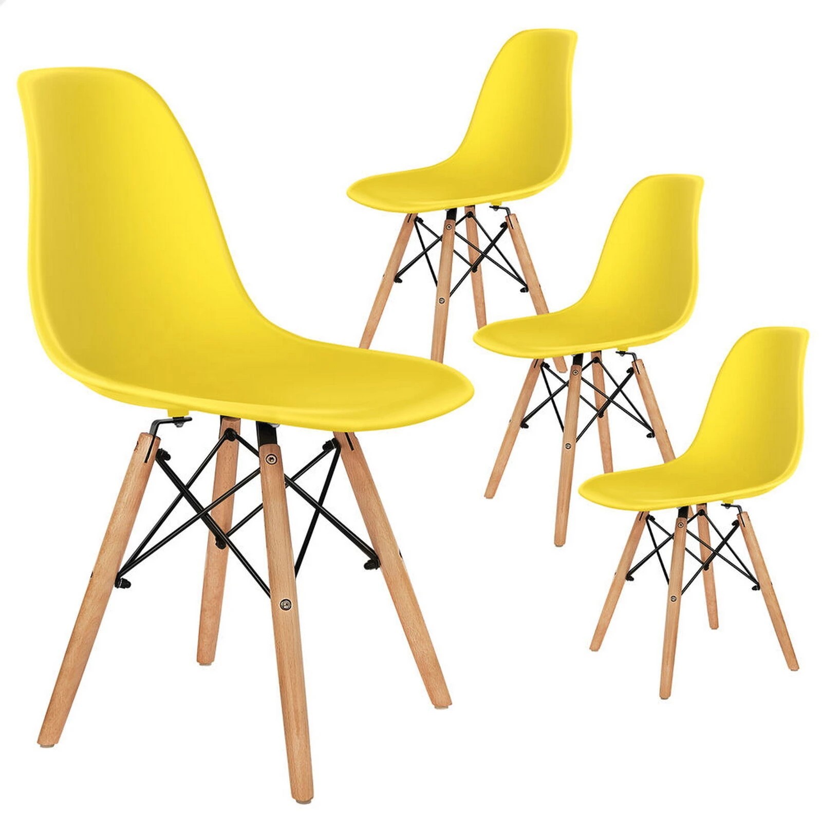 1 Alfordson 4x Dining Chairs Retro Steel Kitchen Lounge Cafe Solid Wood - Yellow, 1 of 10