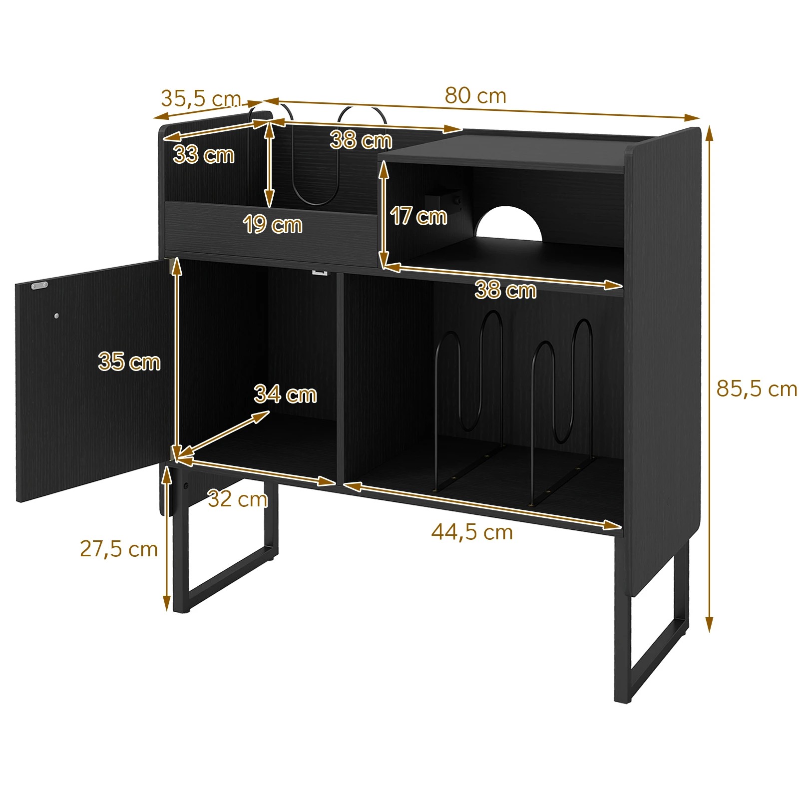 2 Costway Record Player Stand w/Power Outlets Vinyl Storage Turntable Stand - Black, 2 of 6