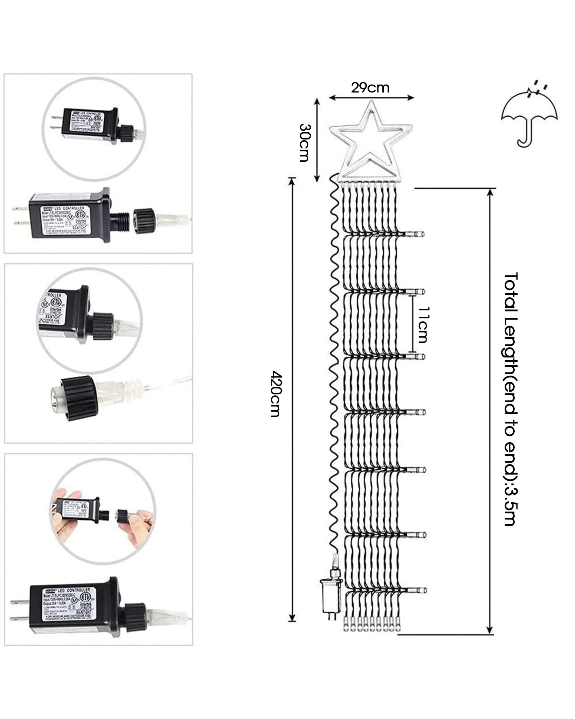 2 Advwin 3.5M × 9 Lines 350 RGB LED String Fairy Lights - White, 2 of 5