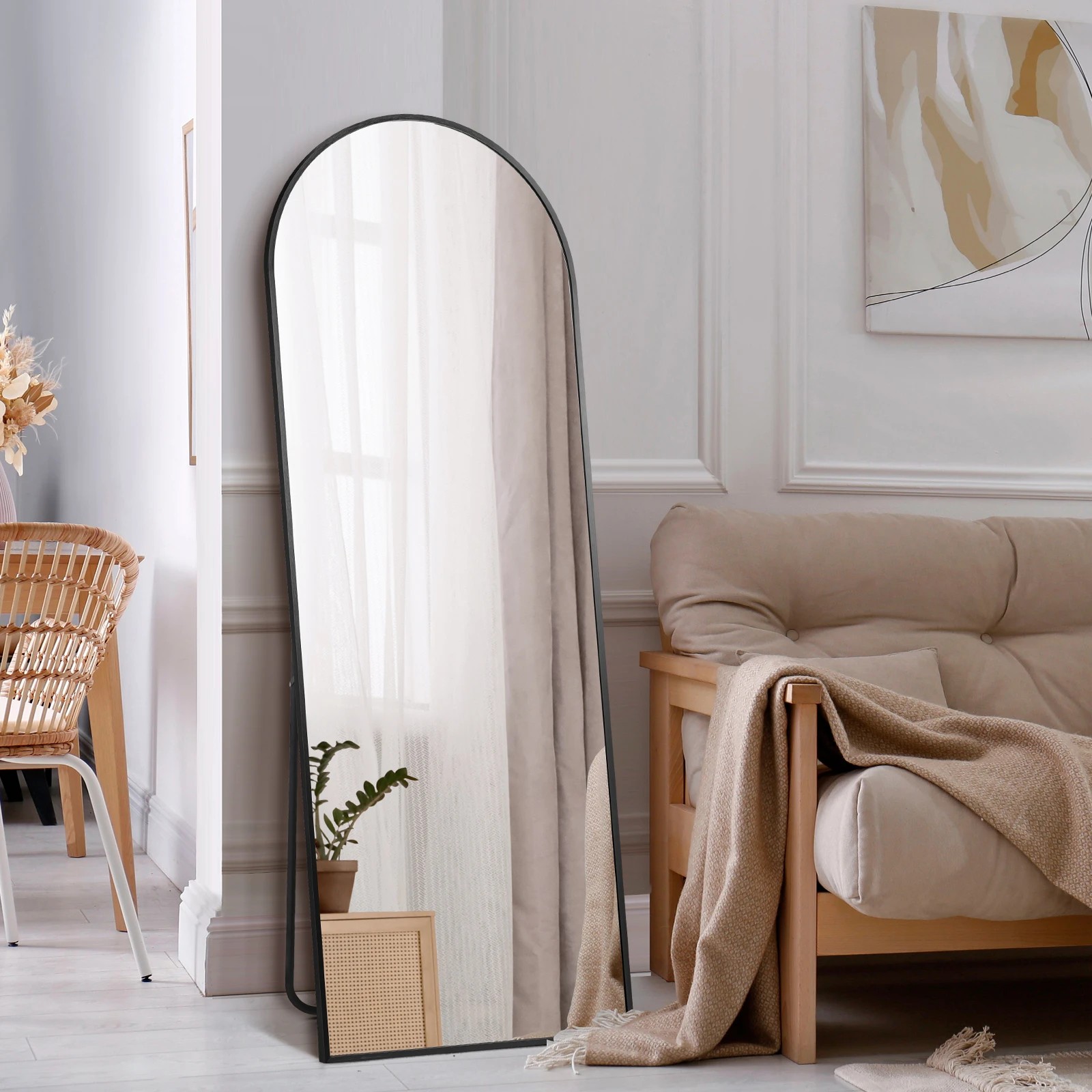 2 Oikiture Full Length Mirror 166x60cm Arched Dressing Floor Mirrors Free Standing
 - Black, 2 of 9