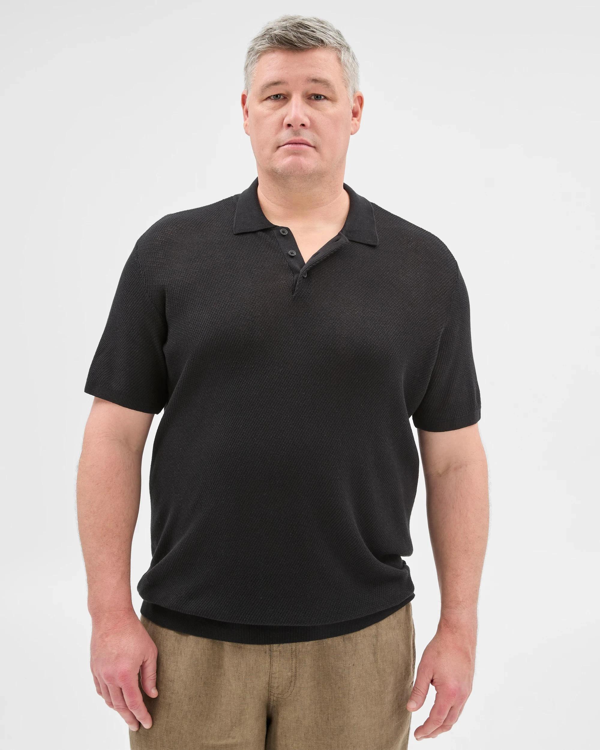 2 Plus Size Australian Cotton Blend Knit Polo Top - Preview BLACK, 2 of 5