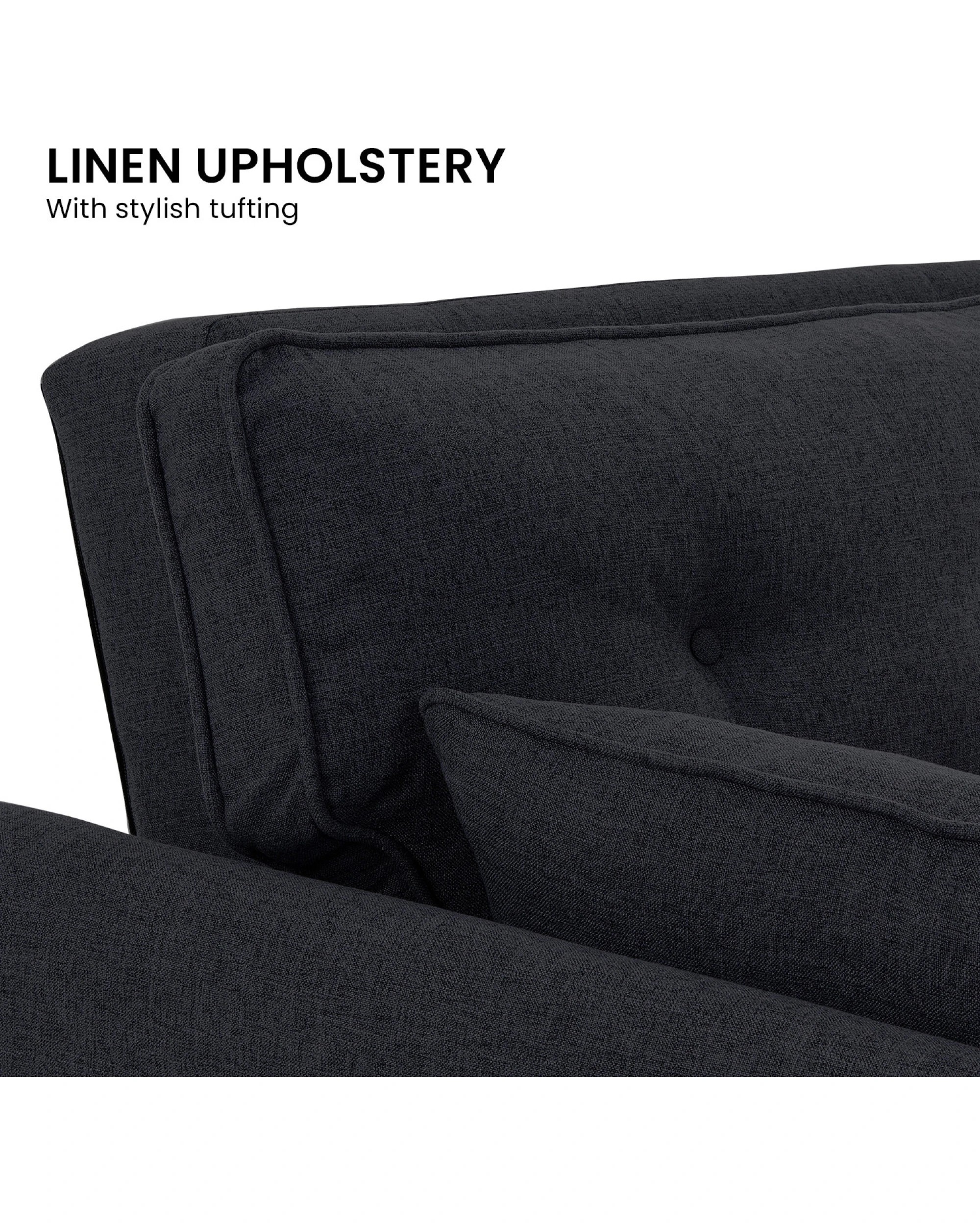 9 Sarantino 3 Seater Modular Linen Fabric Sofa Bed Couch Futon - Black, 9 of 10