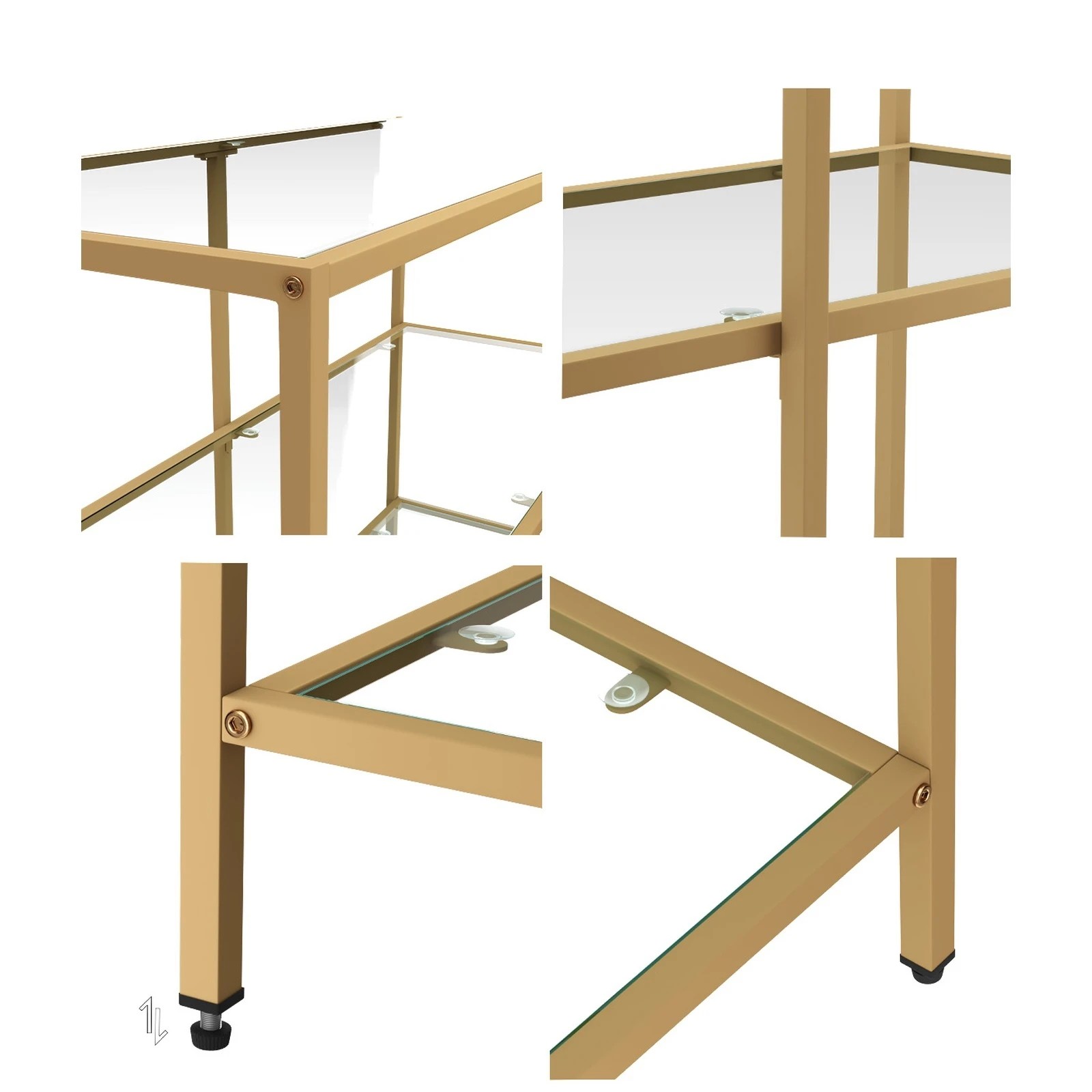 4 Oikiture Console Table Tempered Glass Sofa Table Hall Side Entry 3 Shelves
 - Gold, 4 of 10