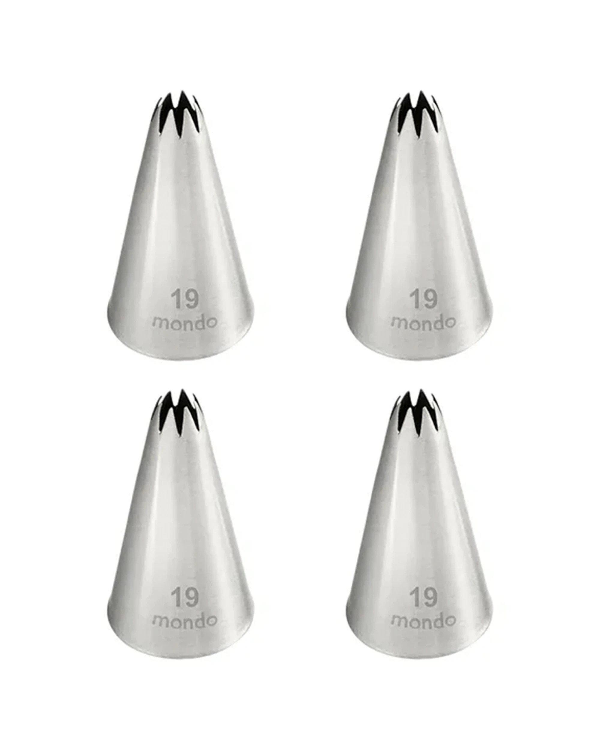 1 Mondo 4PK 19 Star Piping Tip Stainless Steel Seamless Durable Construction Cake Decorating Tool - Silver, 1 of 3