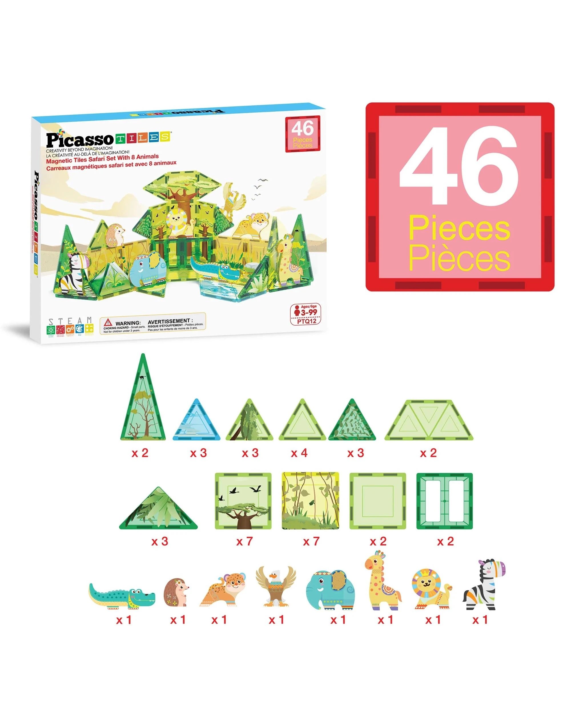 2 PicassoTiles Magnetic Tile Safari Animals Building Set 46 Pieces, 2 of 9