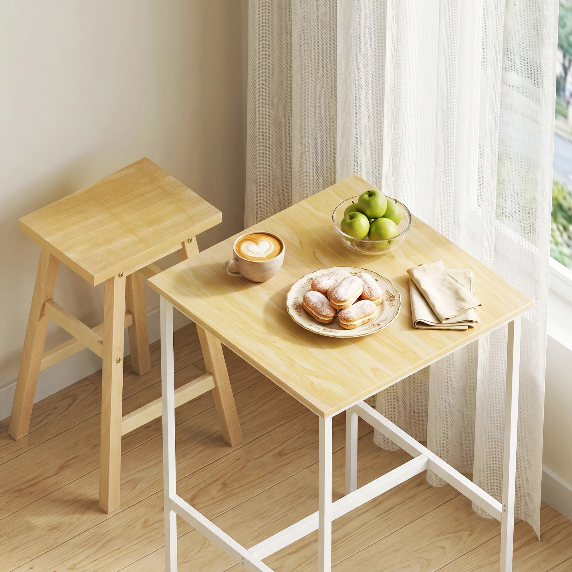 5 Artiss Bar Table Counter Kitchen Dining Desk Pub 60x92cm Square - Natural, 5 of 9
