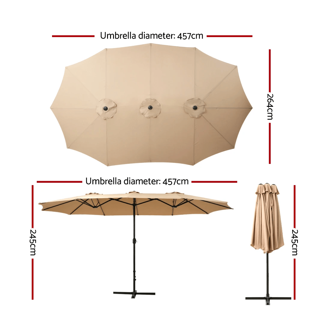2 Instahut 4.57m Outdoor Umbrella Beach Pole Garden Tilt - Beige, 2 of 2