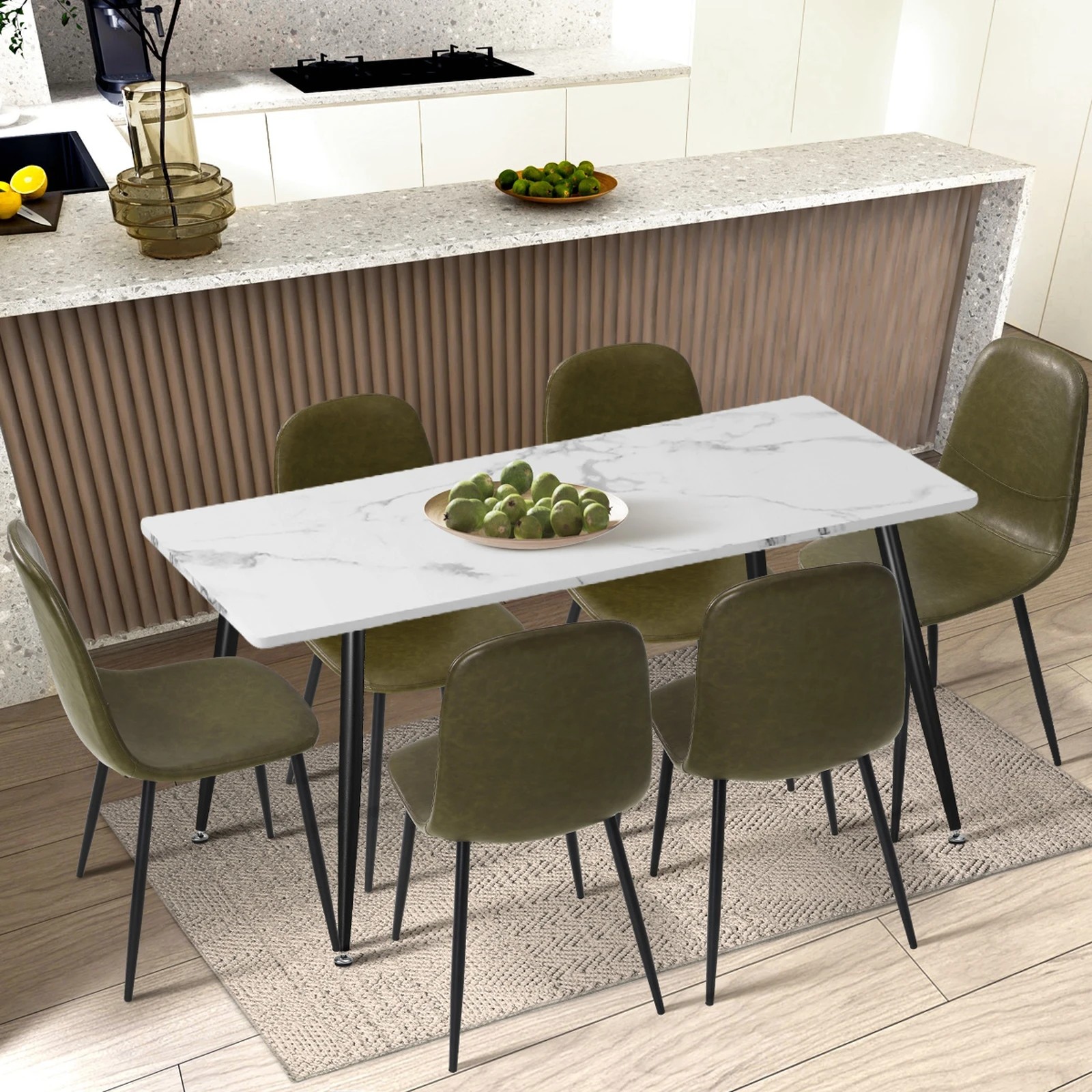 3 Oikiture 2x Dining Chairs Kitchen Accent Chair Lounge Room Pu Leather
 - Green, 3 of 10