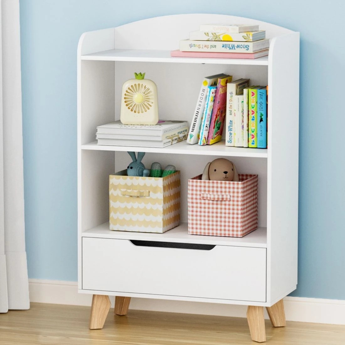 3 Keezi Kids Bookshelf 3 Tiers Storage Children Bookcase Toys Organiser Drawer - White, 3 of 8