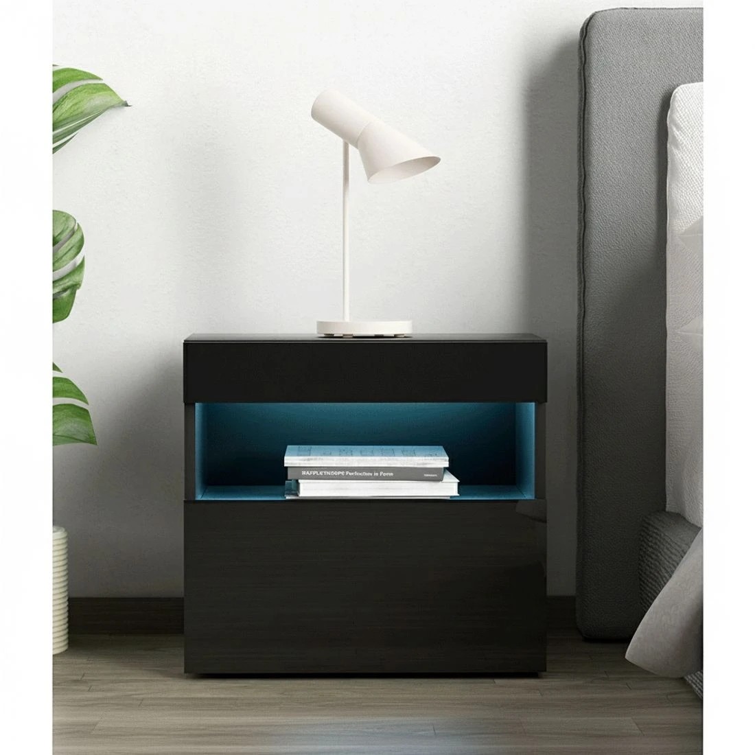 3 Artiss Bedside Table LED - Black, 3 of 5
