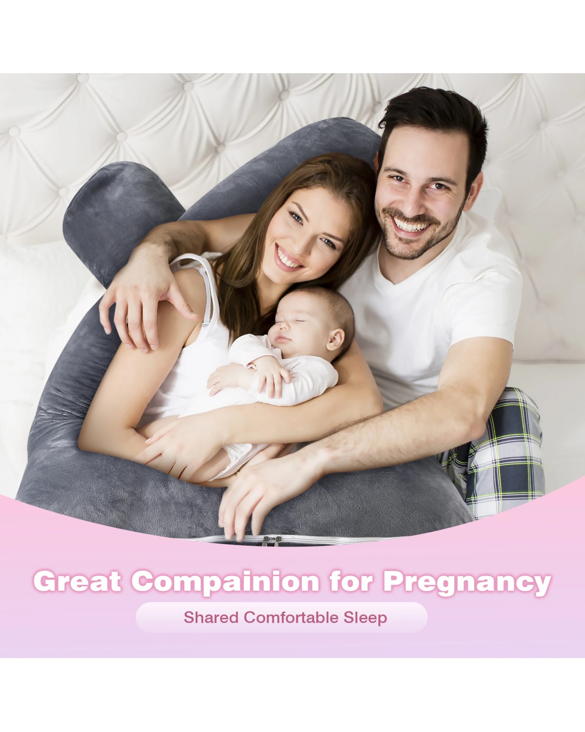 2 Advwin Pregnancy Pillow Full Body Support Maternity Pillow U Shaped, Dark Grey, 2 of 4