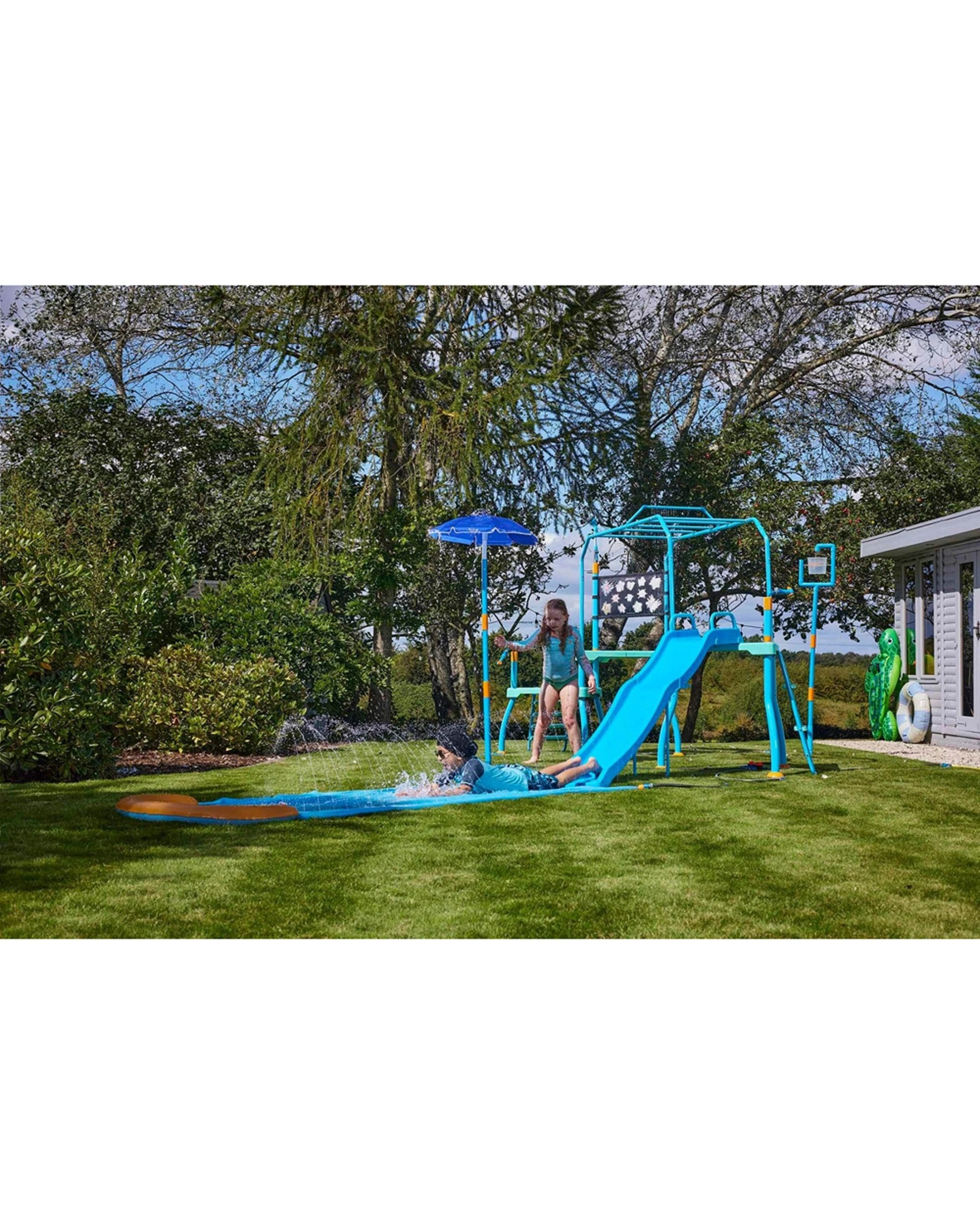 2 Plum Play Kids Outdoor Water Blaster Course Climbing Frame With 6 Foot Slide Sprinklers - Blue, 2 of 8
