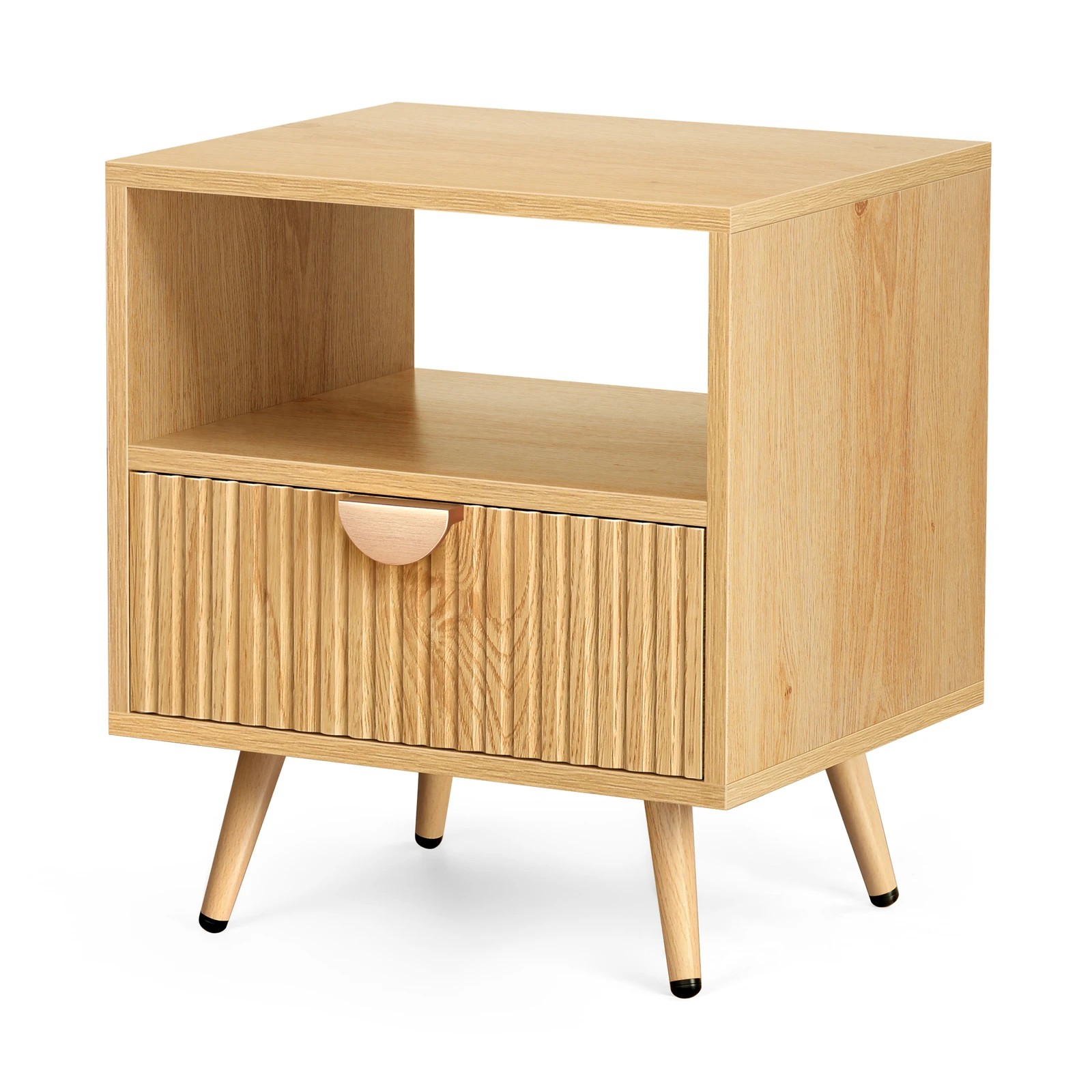 1 Alfordson Bedside Table 1 Drawer Side Storage Shelf Nightstand - Oak, 1 of 10