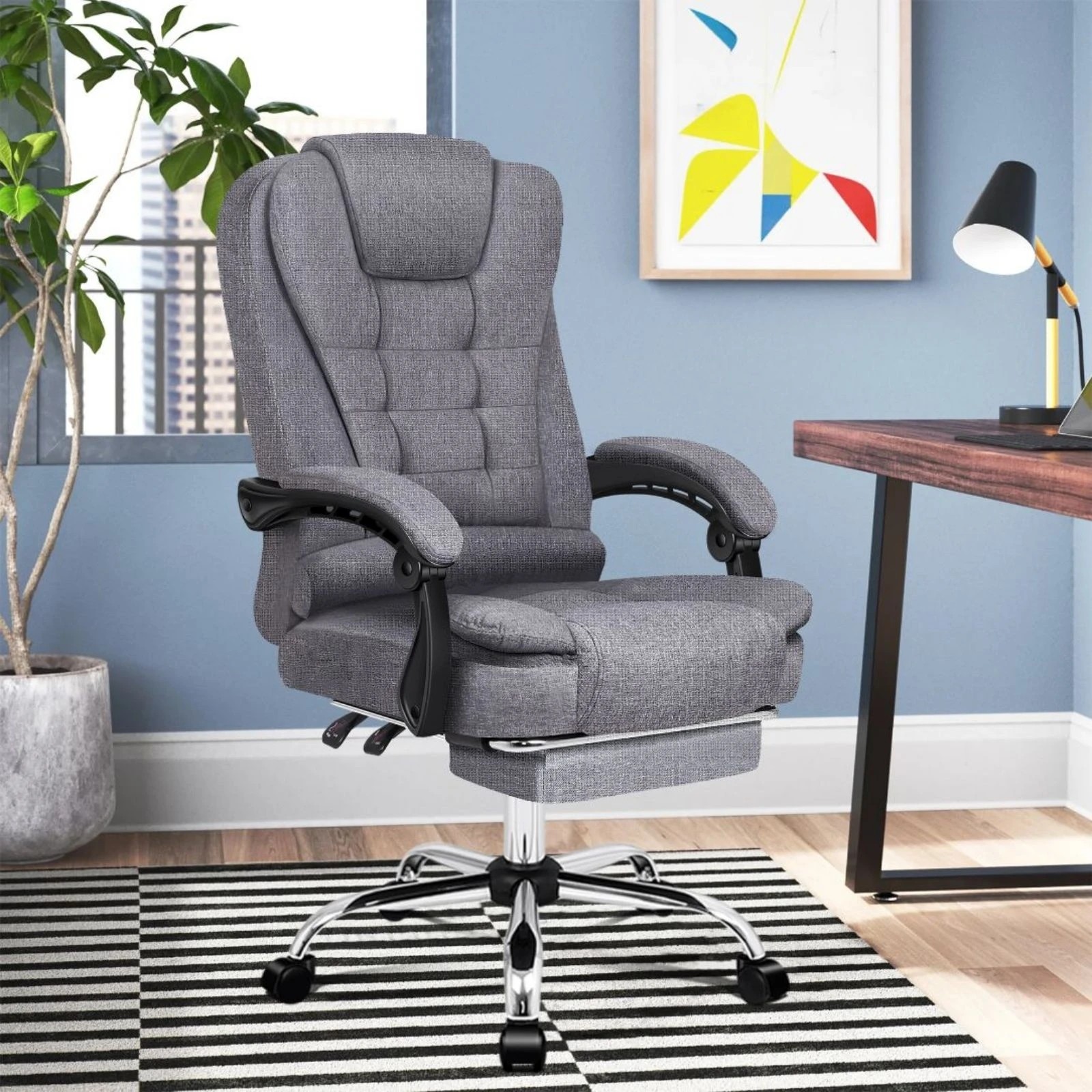 2 Alfordson Office Chair Gaming Executive Computer Racer Footrest Fabric - Grey, 2 of 10