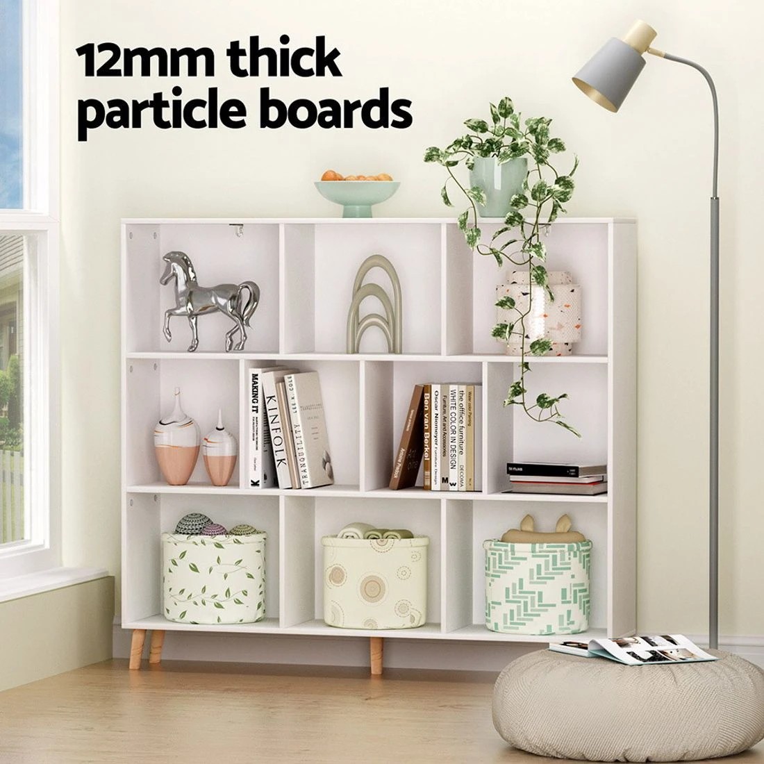 7 Artiss Bookshelf 3 Tiers 10 Cubes - White, 7 of 8