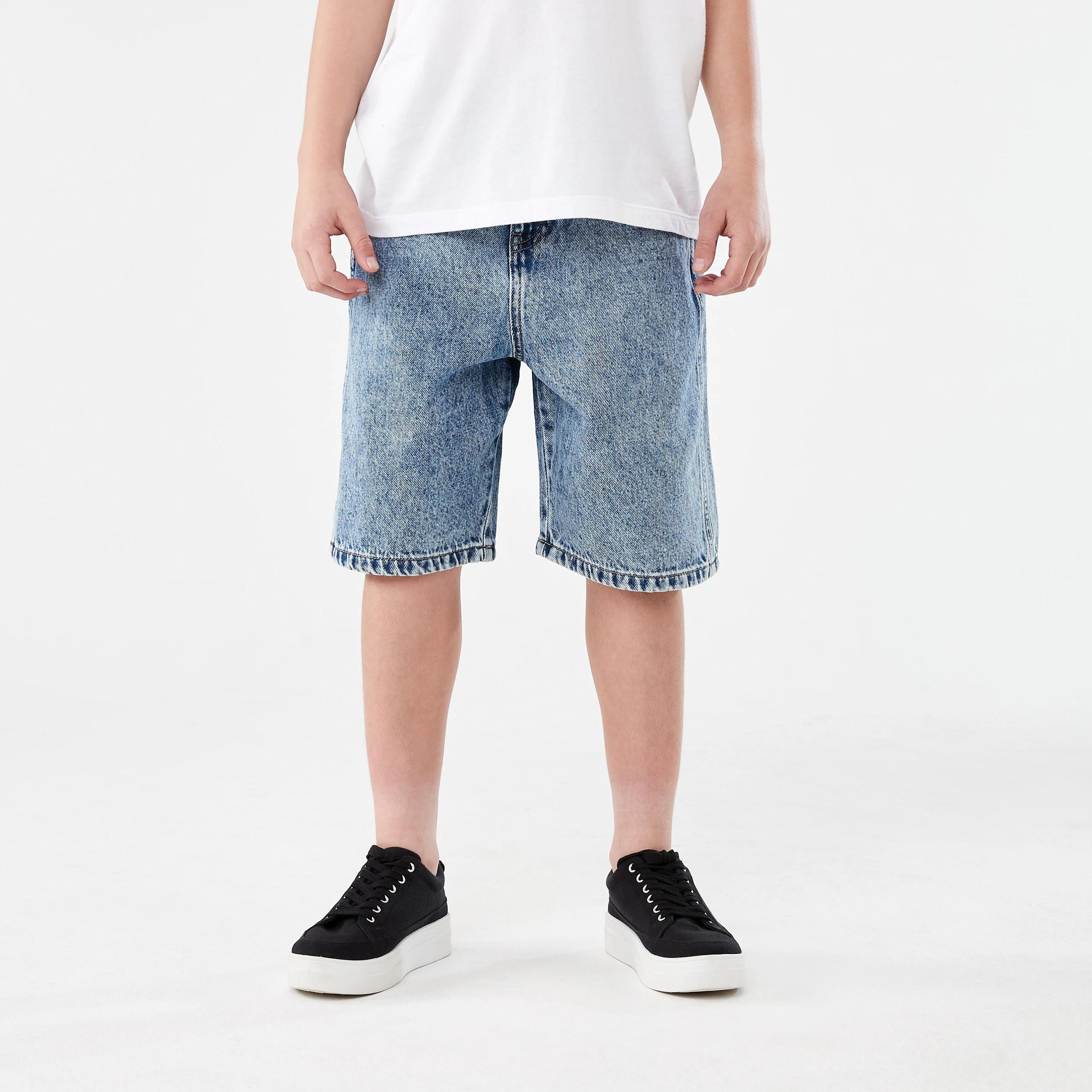1 Longline Denim Shorts LIGHT WASH, 1 of 6