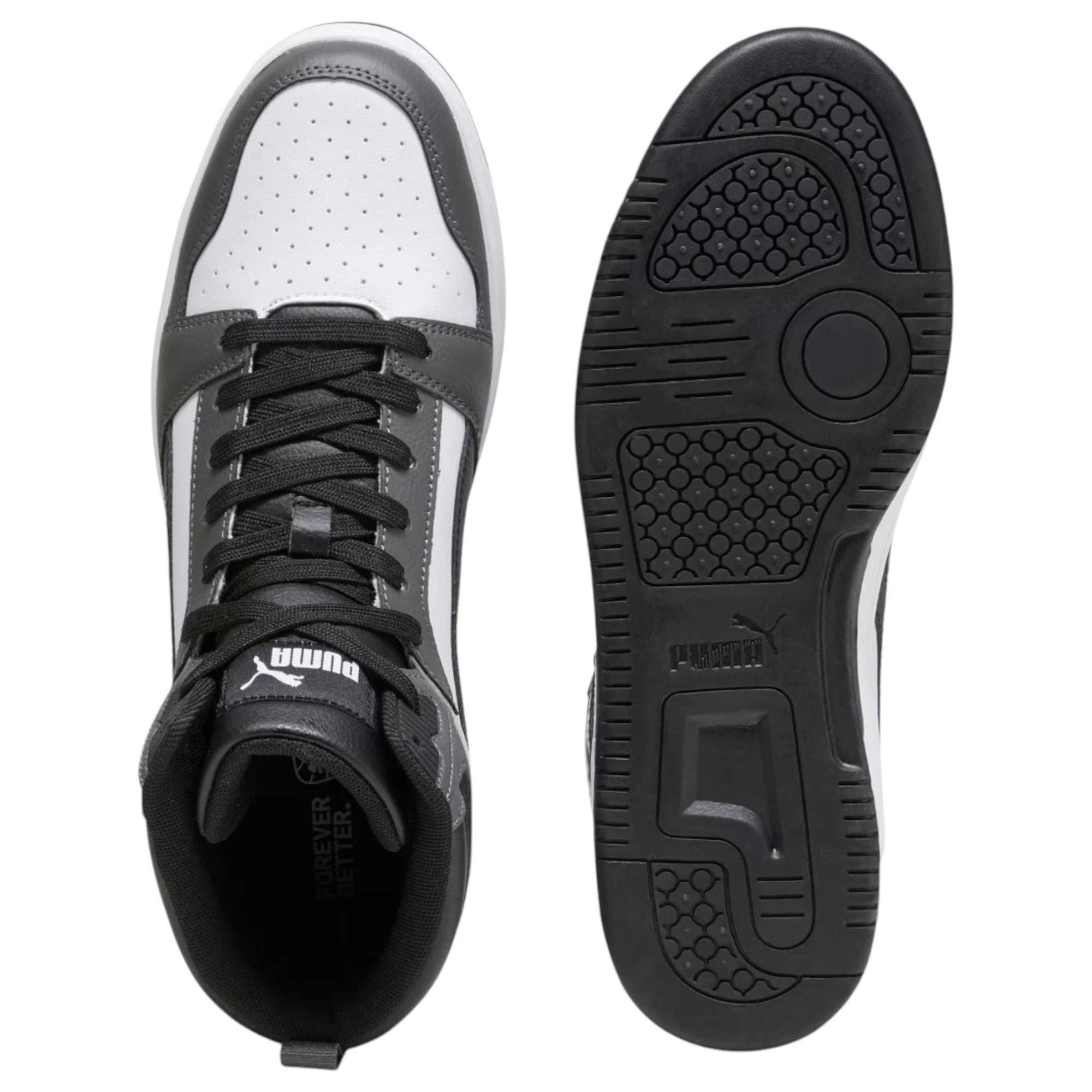 4 Puma Mens Rebound V6 Sneakers White/ Black/ Grey Shoes WHITE/BLACK/GREY, 4 of 7