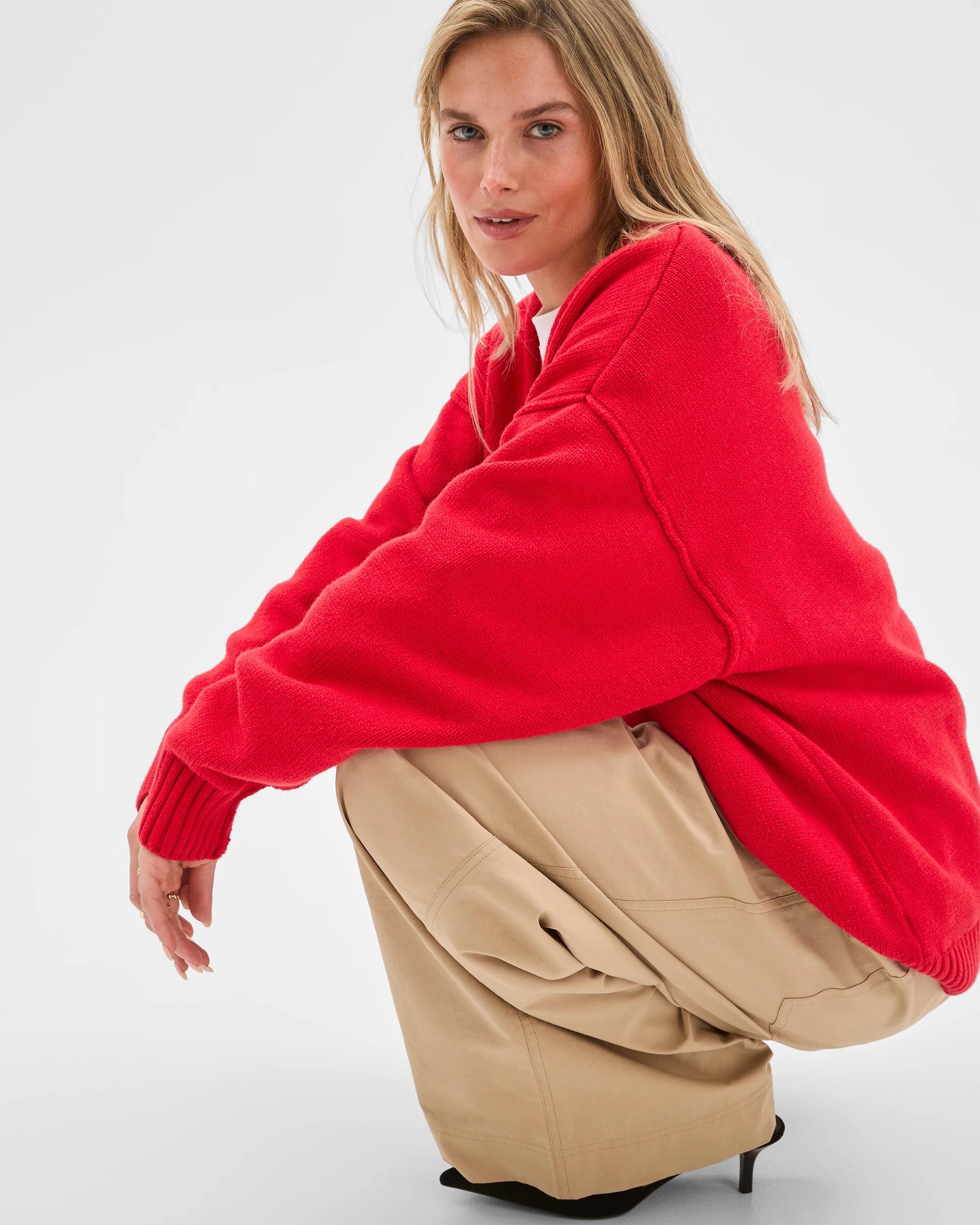 6 Lily Loves Australian Cotton Blend Deep V-Neck Jumper FLAME, 6 of 7