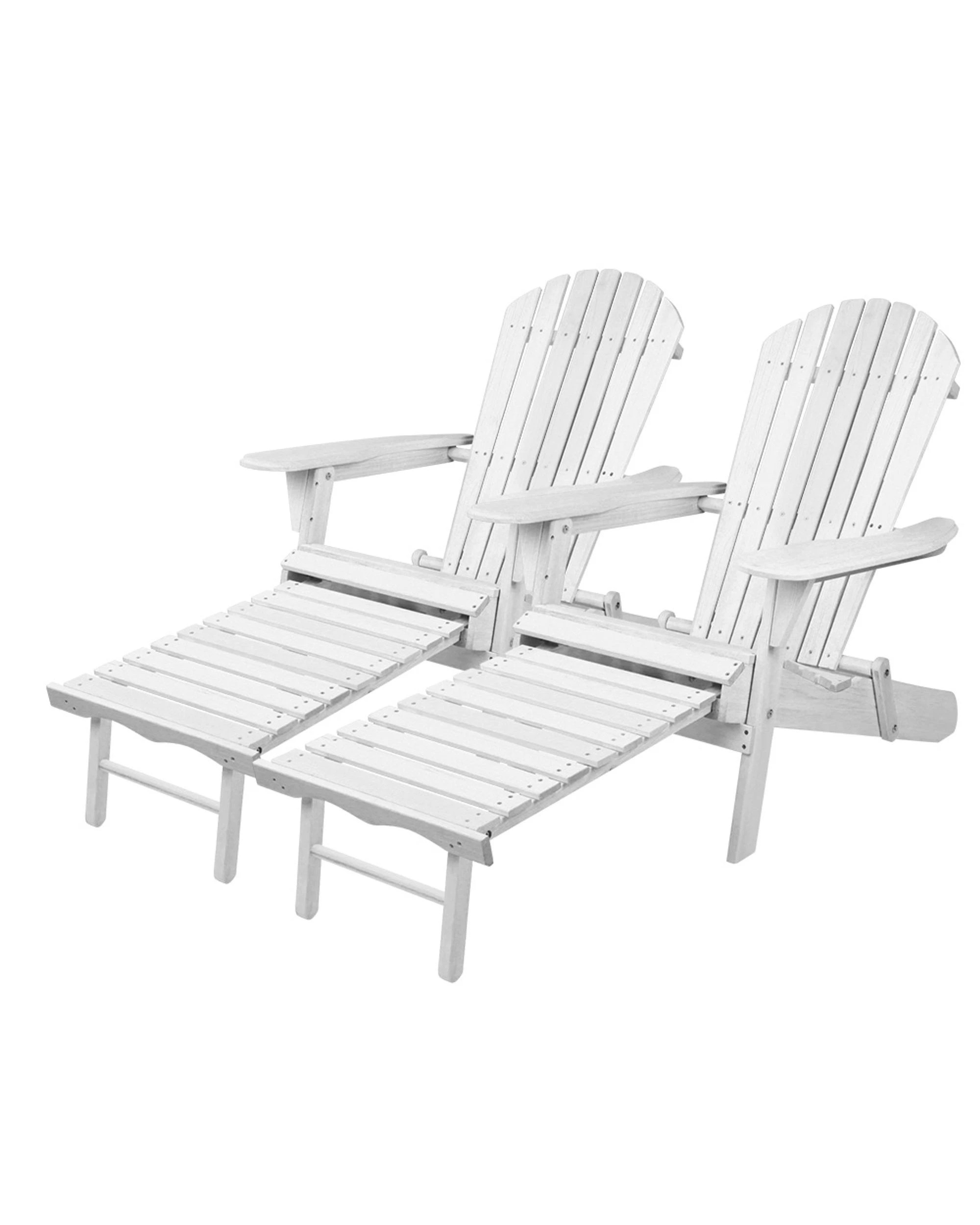 1 Gardeon 2PC Adirondack Outdoor Chairs Wood Foldable Sun Lounge Patio - White, 1 of 5