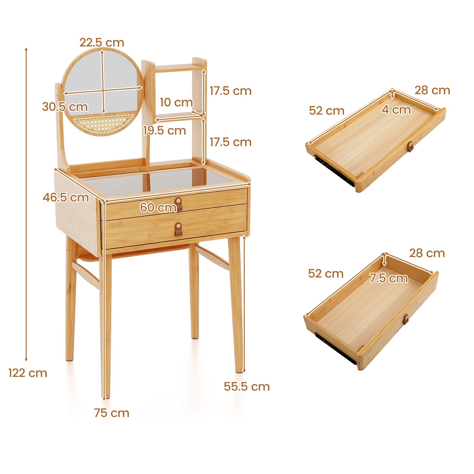 2 Costway Small Bamboo Dressing Table w/Mirror Compact Makeup Table, 2 of 5