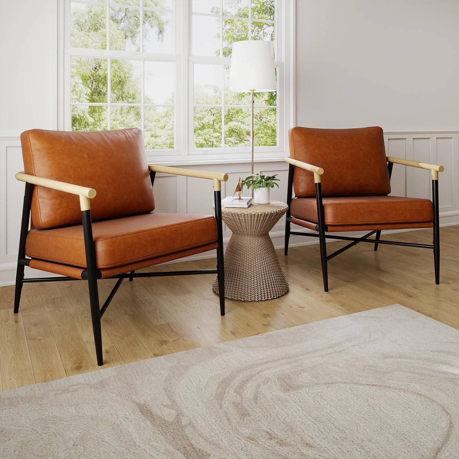 4 Costway Accent Chair PU Leather Armchair Modern Upholstered Reading Chair Makeup Seat - Brown, 4 of 5