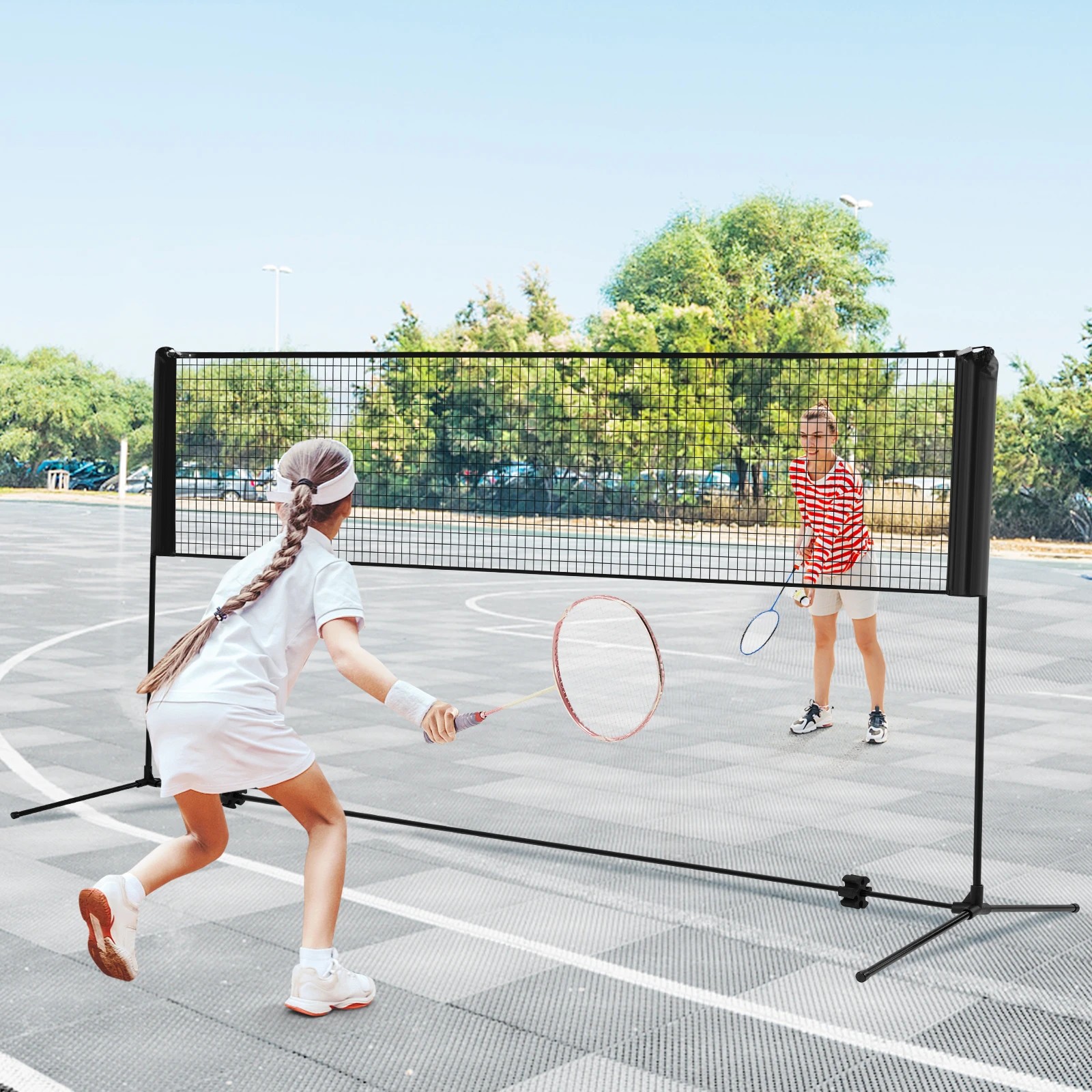 1 Costway Badminton Tennis Net Set Portable Volleyball Kit Outdoor Fitness Sports Exercise Training - Black, 1 of 4