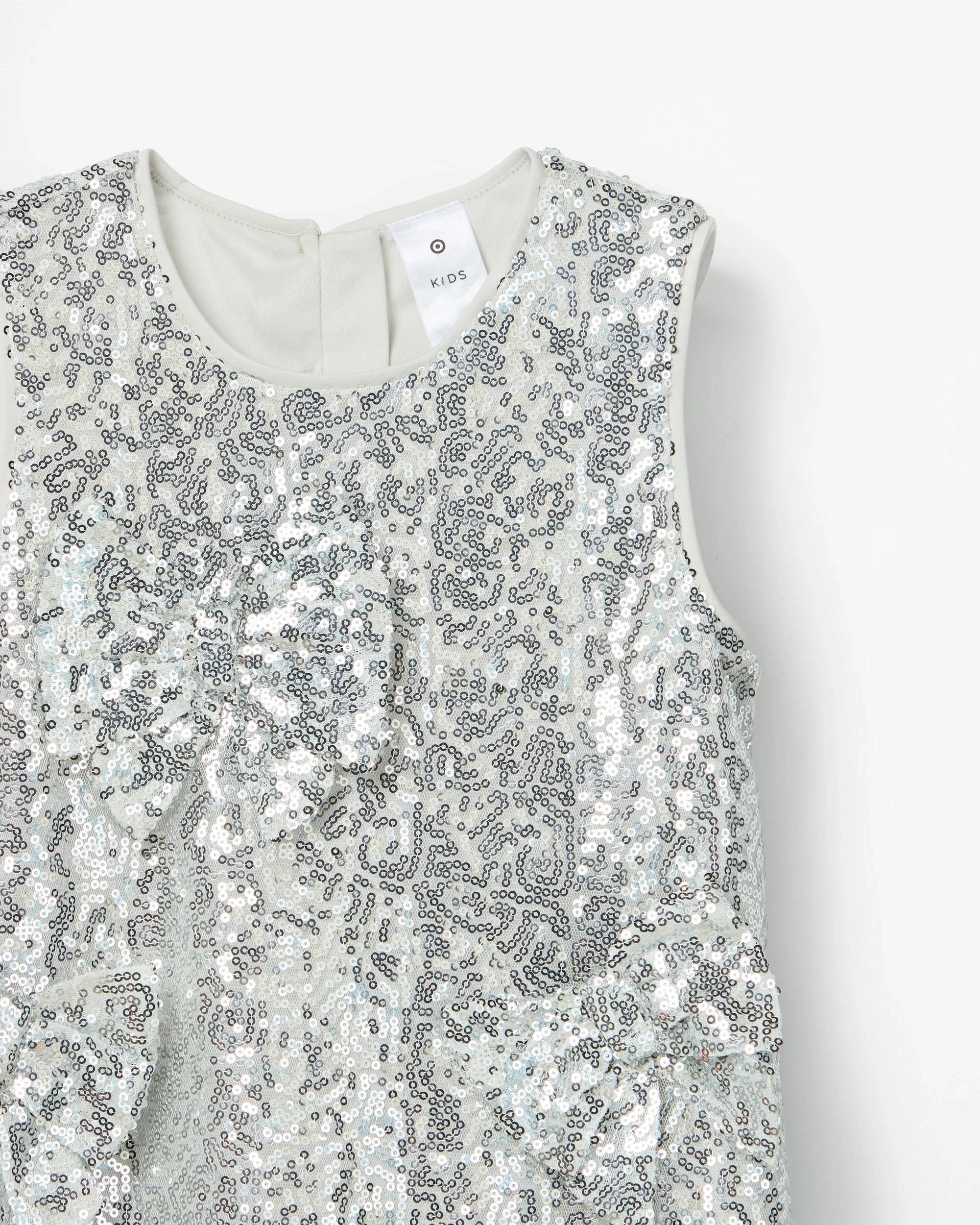 7 Target Kids Sequin Bow Dress SILVER, 7 of 8