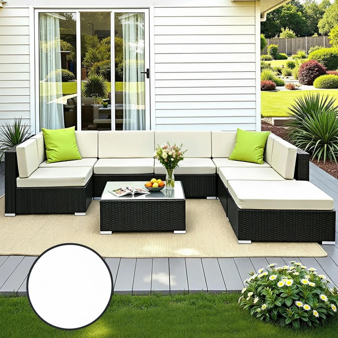 5 Gardeon 8-Piece Outdoor Sofa Set Wicker Couch Lounge Setting Cover - Black, 5 of 5