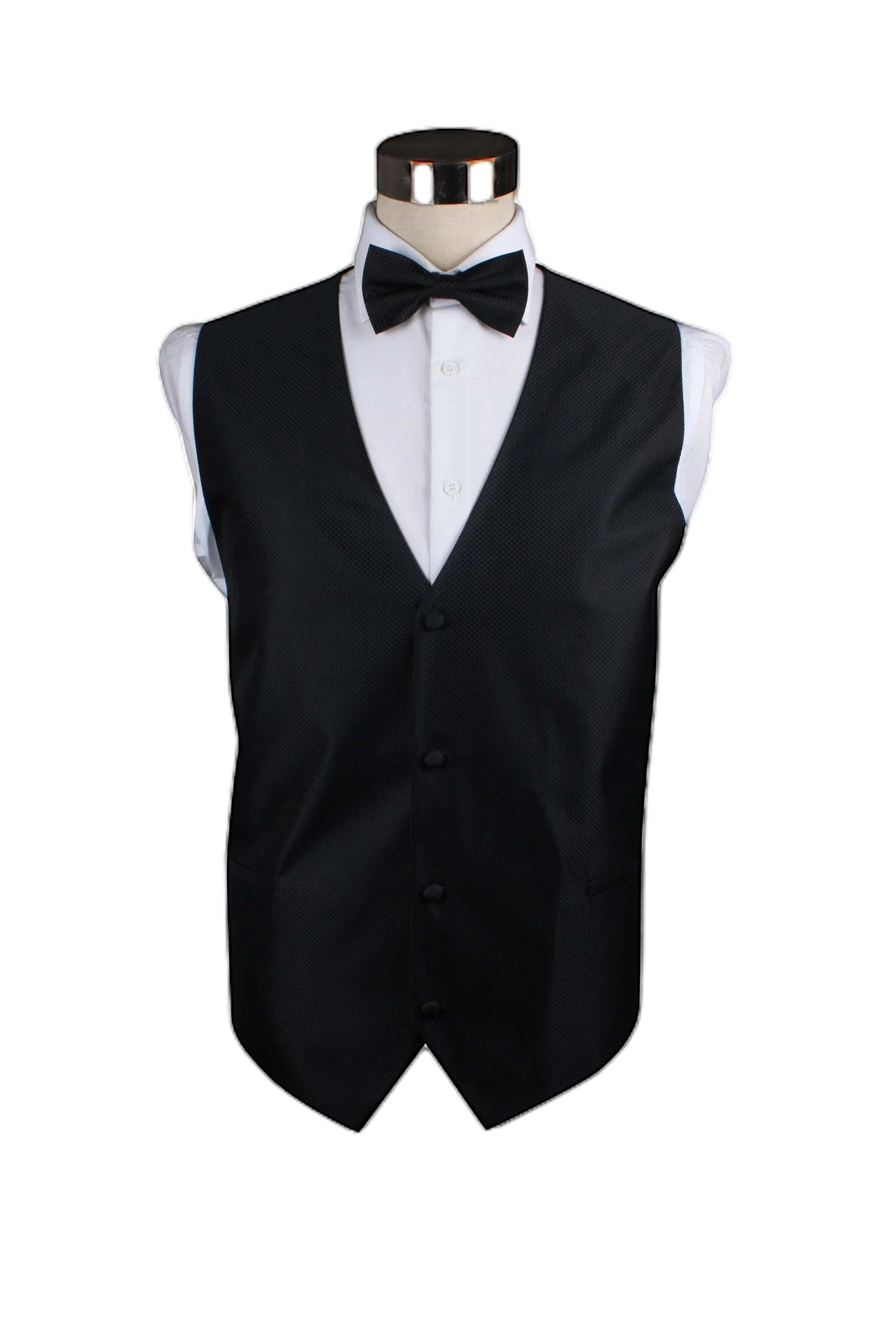 1 Zasel Mens Checkered Patterned Vest Waistcoat & Matching Bow Tie BLACK, 1 of 1