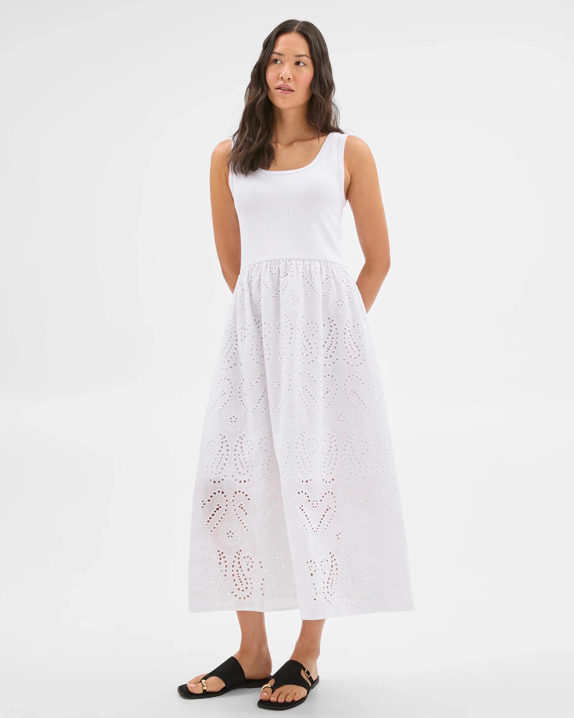 1 Target Rib Broderie Maxi Dress WHITE, 1 of 7