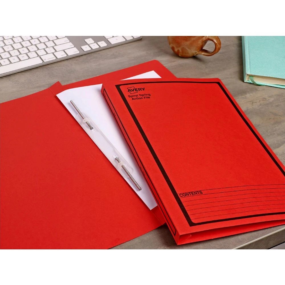 4 Avery Spiral Spring File Foolscap Red with Black Print, 4 of 7