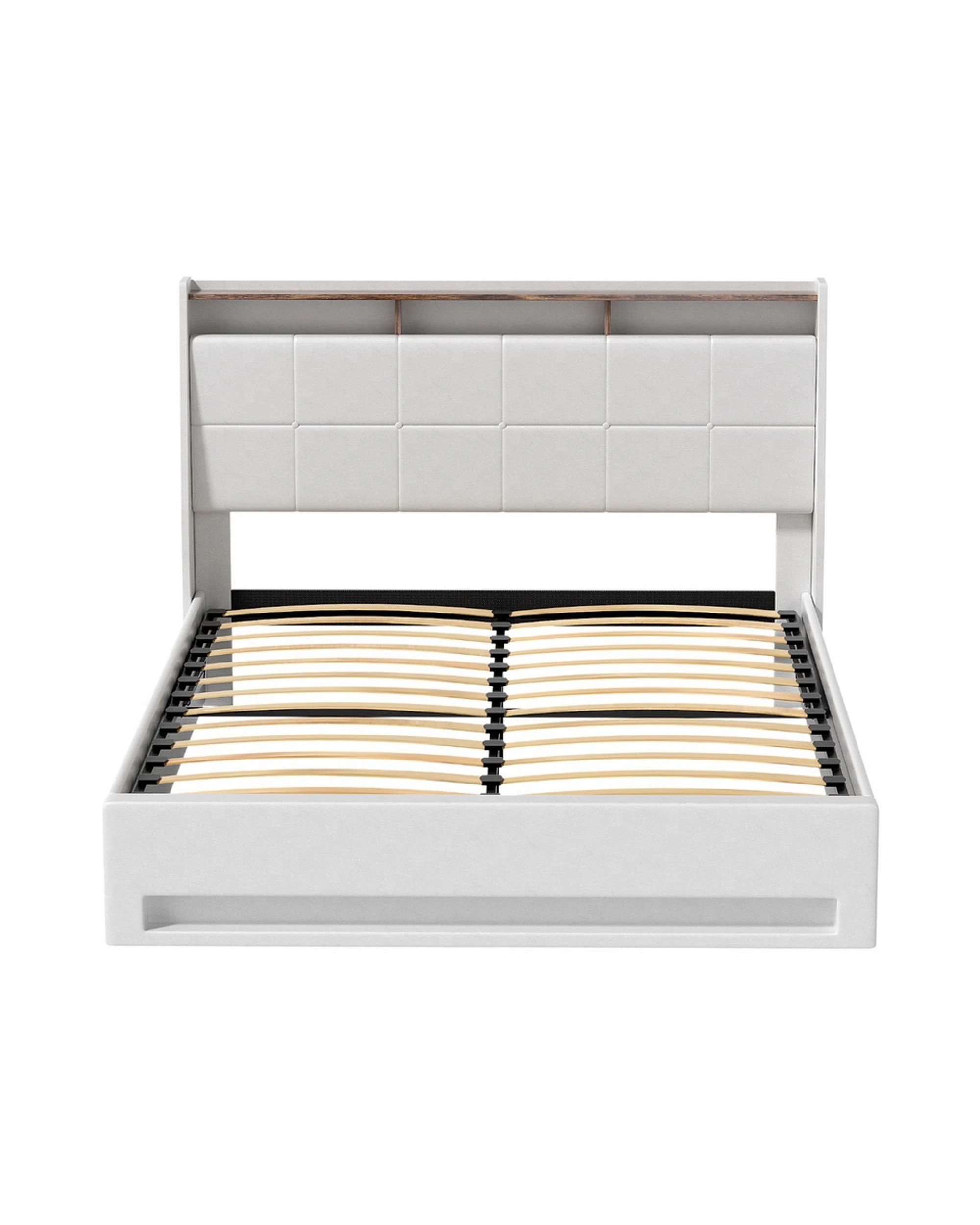 3 Artiss Bed Frame Gas Lift LED Beds Base Platform  PVC Leather Storage Headboard - White, 3 of 6