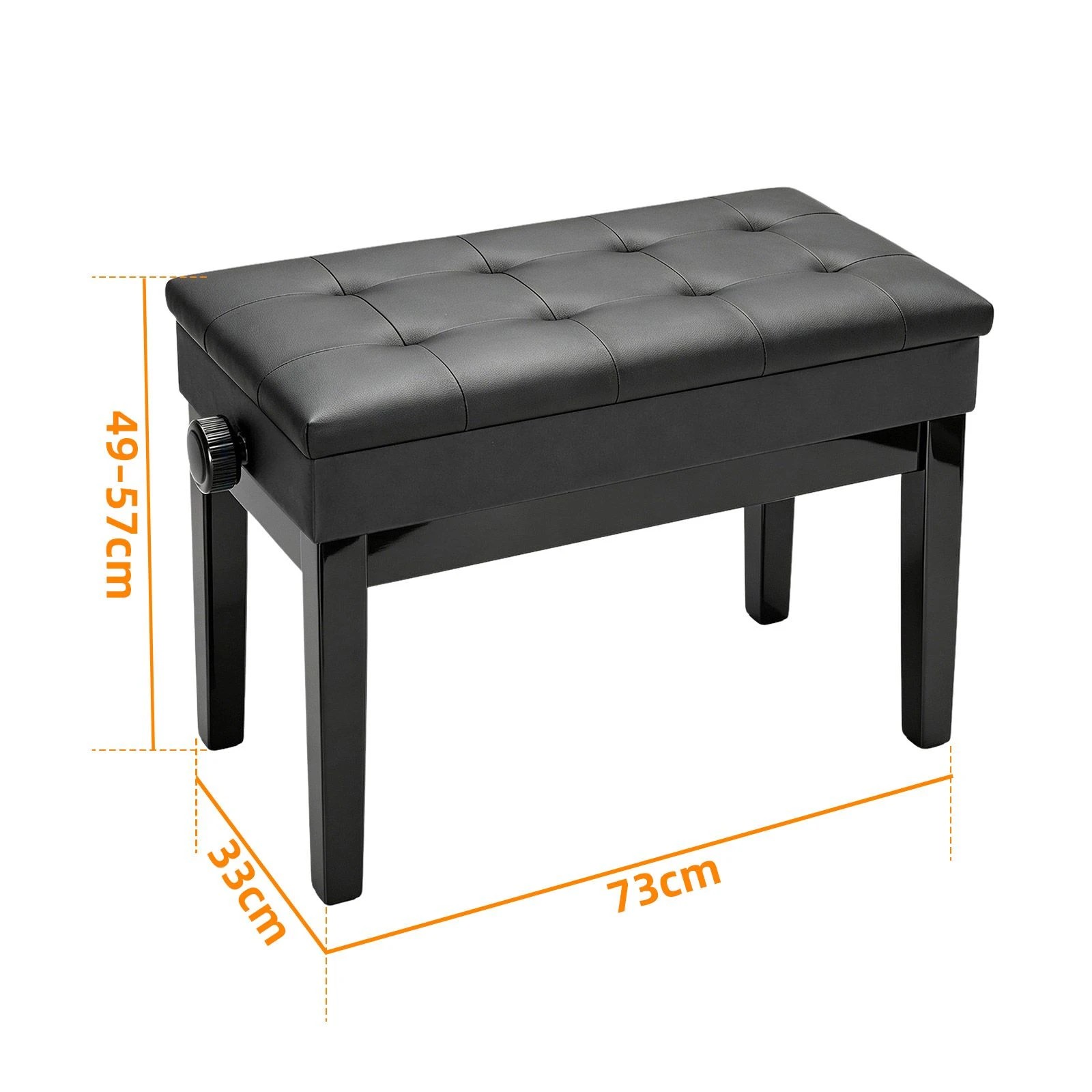 3 Melodic Adjustable Large Piano Bench Stool with Storage Wooden PU Leather Keyboard Seat, 3 of 7