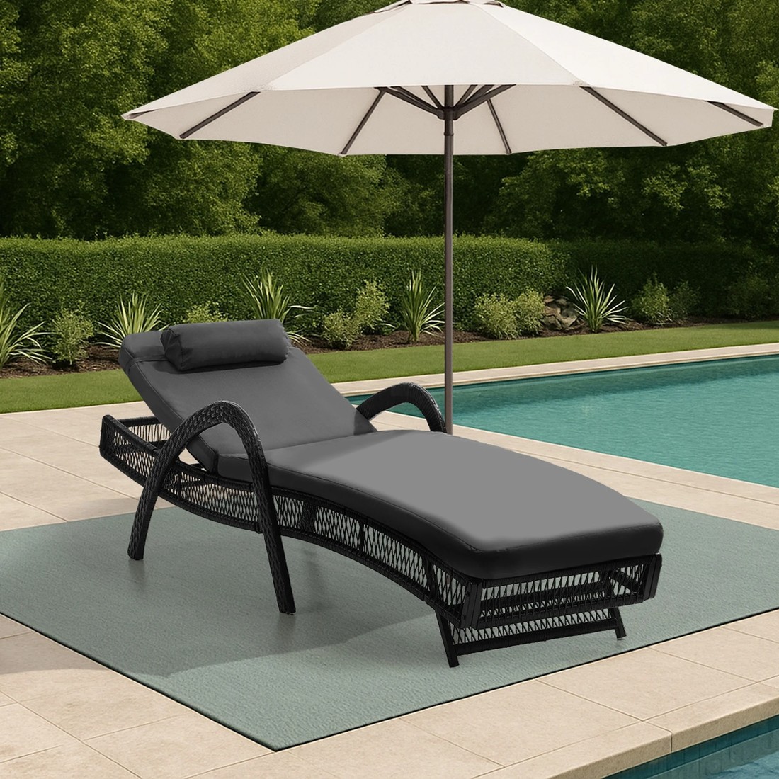 4 Livsip Sun Lounge Wicker Lounger Day Bed - Grey, 4 of 10