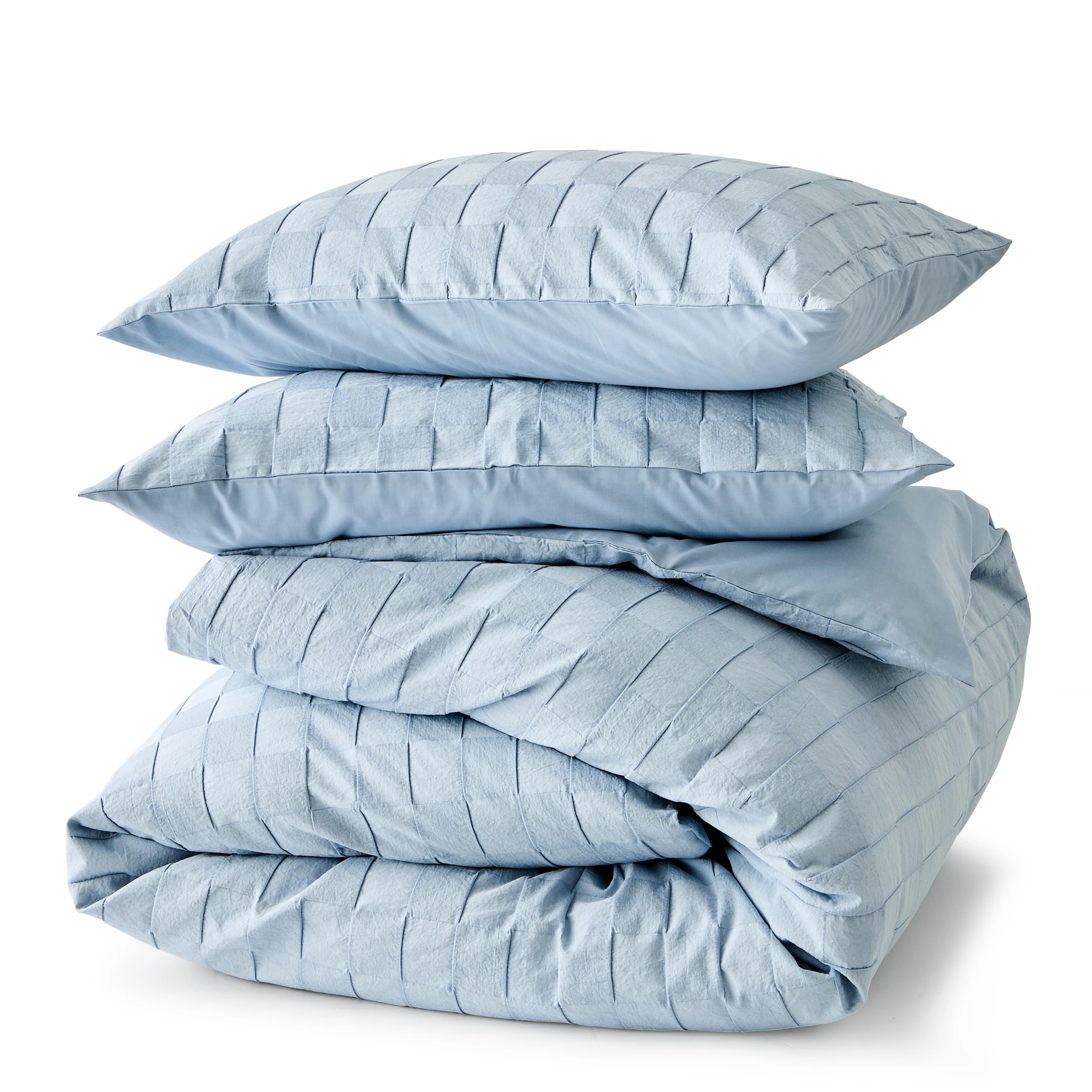 6 Check Stonewashed Australian Grown Cotton Quilt Cover Set - King Bed, Blue, 6 of 8