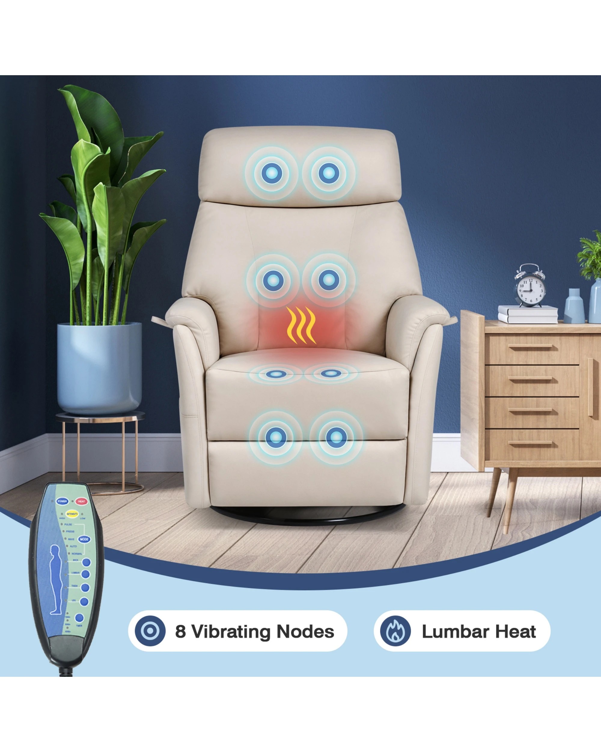 5 Advwin Recliner Chair Electric Heat Massage Chair Rotatable Lounge Armchair Beige, 5 of 8