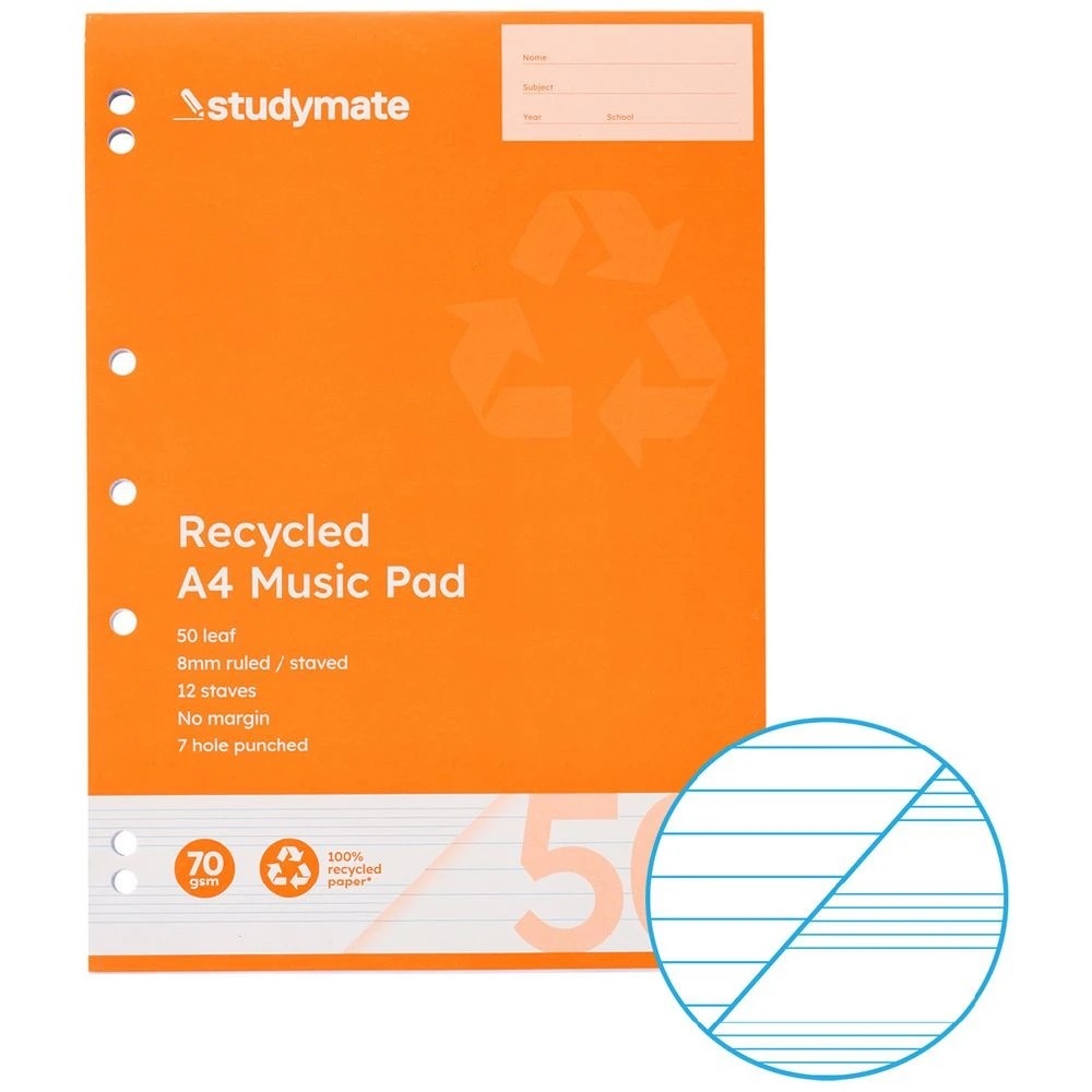 1 Studymate A4 Recycled Music Pad 50 Leaf, 1 of 3