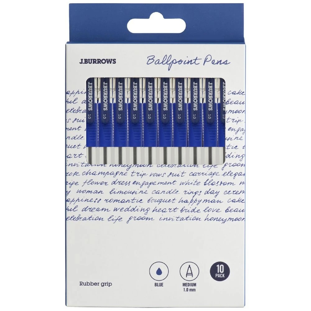 1 J.Burrows Grip Ballpoint Pens 1.0mm Blue 10 Pack, 1 of 2