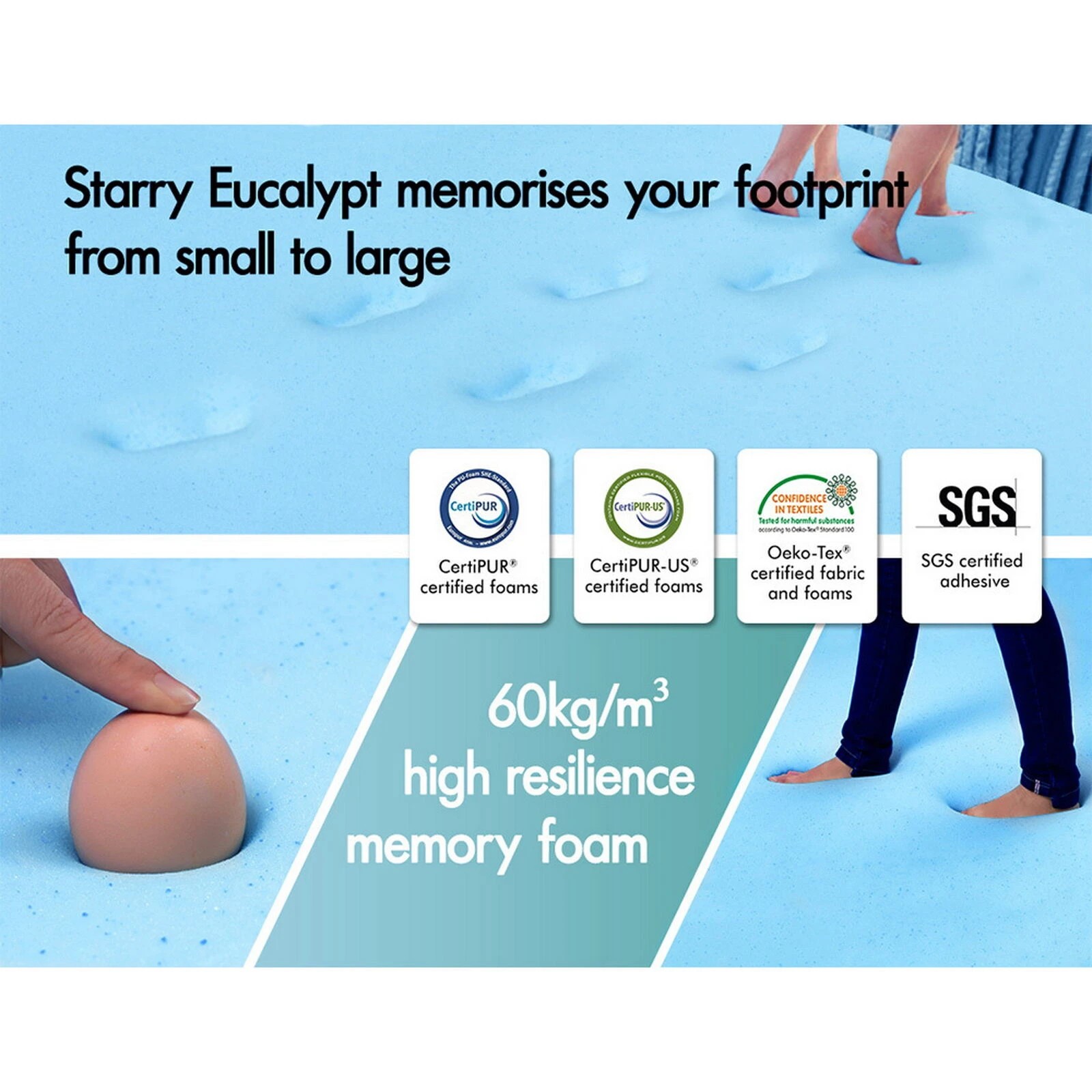 6 Starry Eucalypt Memory Foam Mattress Topper 5cm Ventilated Cool Gel - Single Bed, 6 of 10